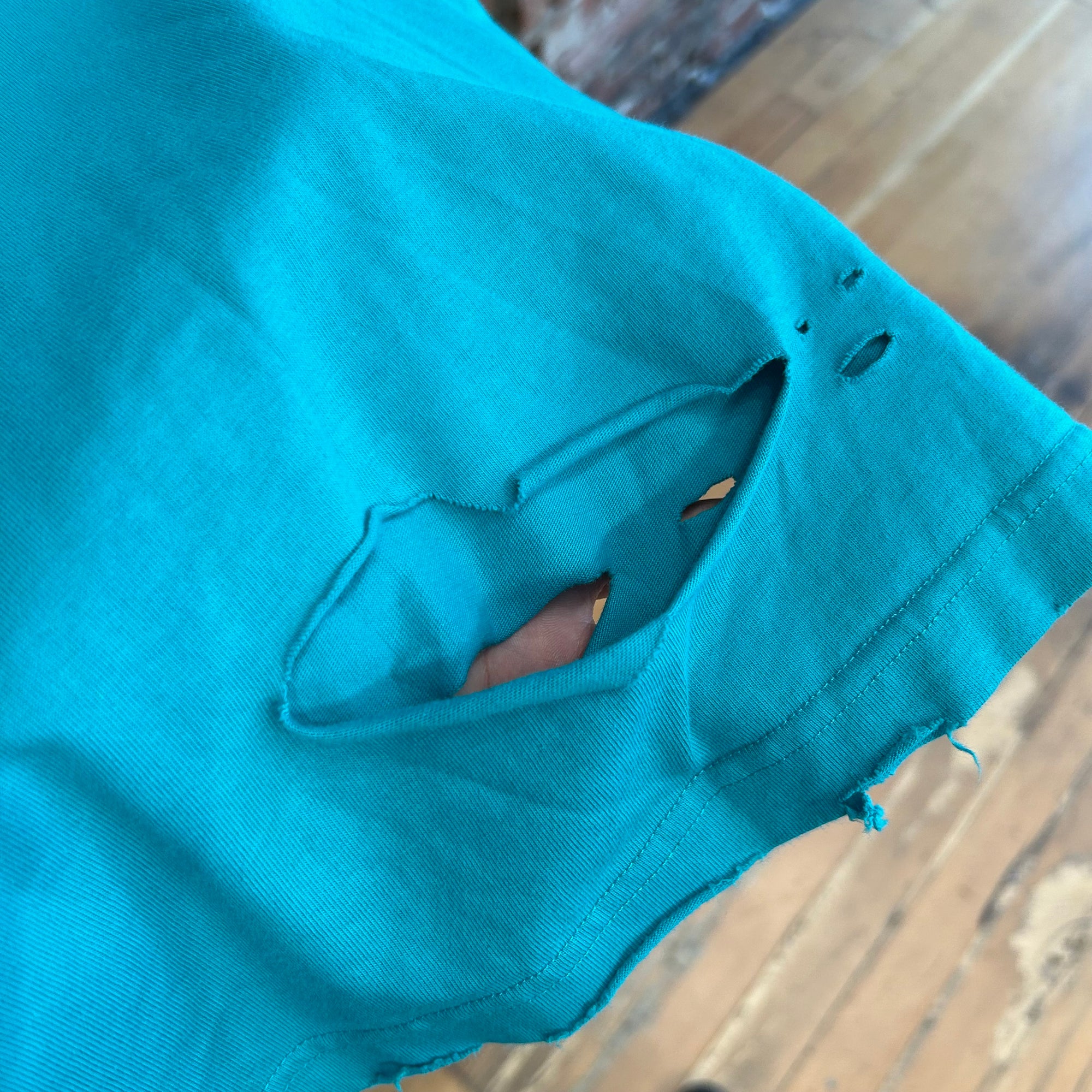 BALENCIAGA SS20 DESTROYED FLATGROUND TEE ‘TURQUOISE’