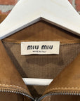 MIU MIU FW25 HIGH NECK SUEDE PANEL JACKET ‘BROWN’
