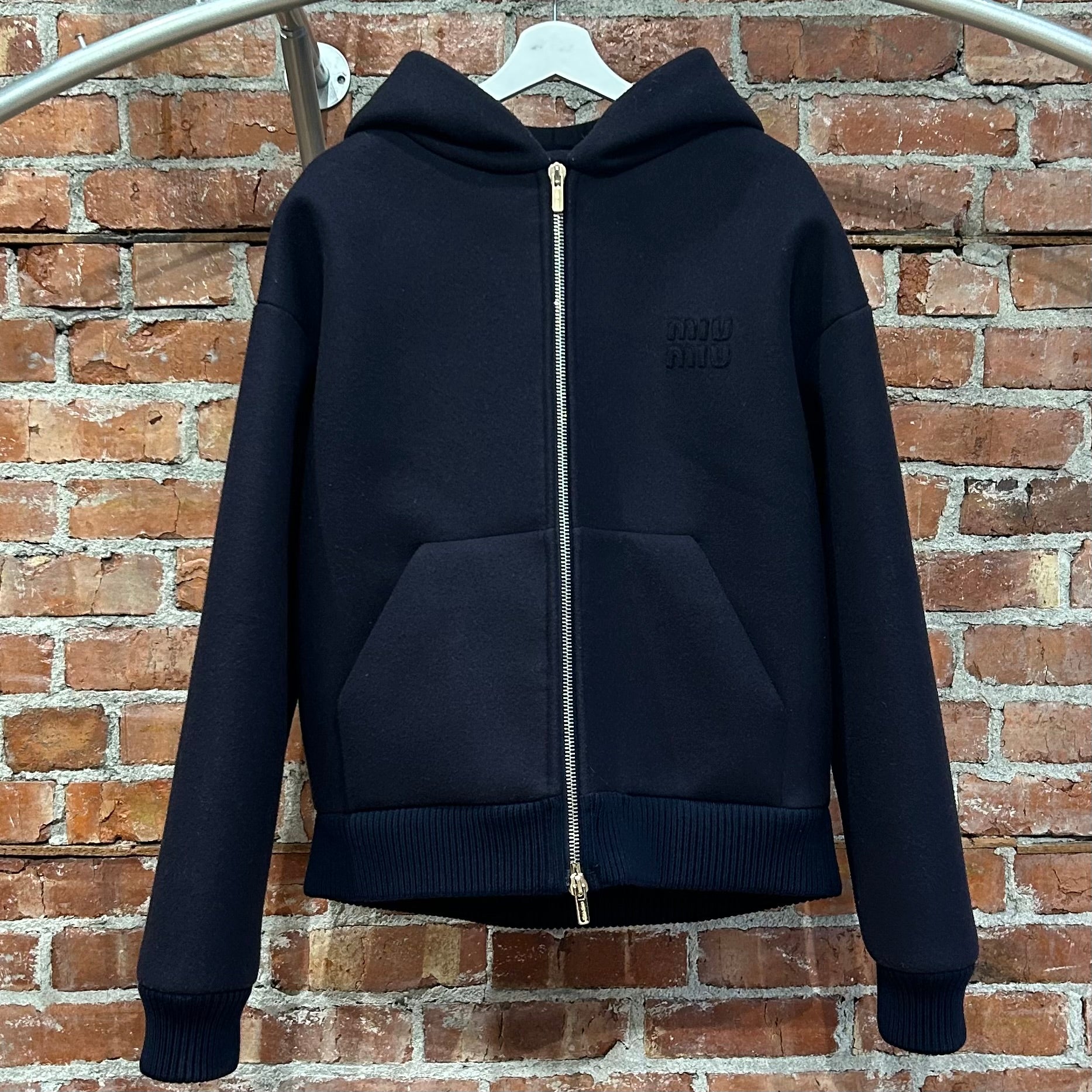 MIU MIU PADDED WOOL ZIP HOODIE ‘NAVY’