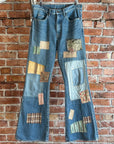 KAPITAL KOUNTRY OKABILLY FLARED PATCHWORK DENIM ‘BLUE’