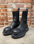 RICK OWENS DRKSHDW CRINKLED LEATHER ABSTRACT BOOTS ‘BLACK’