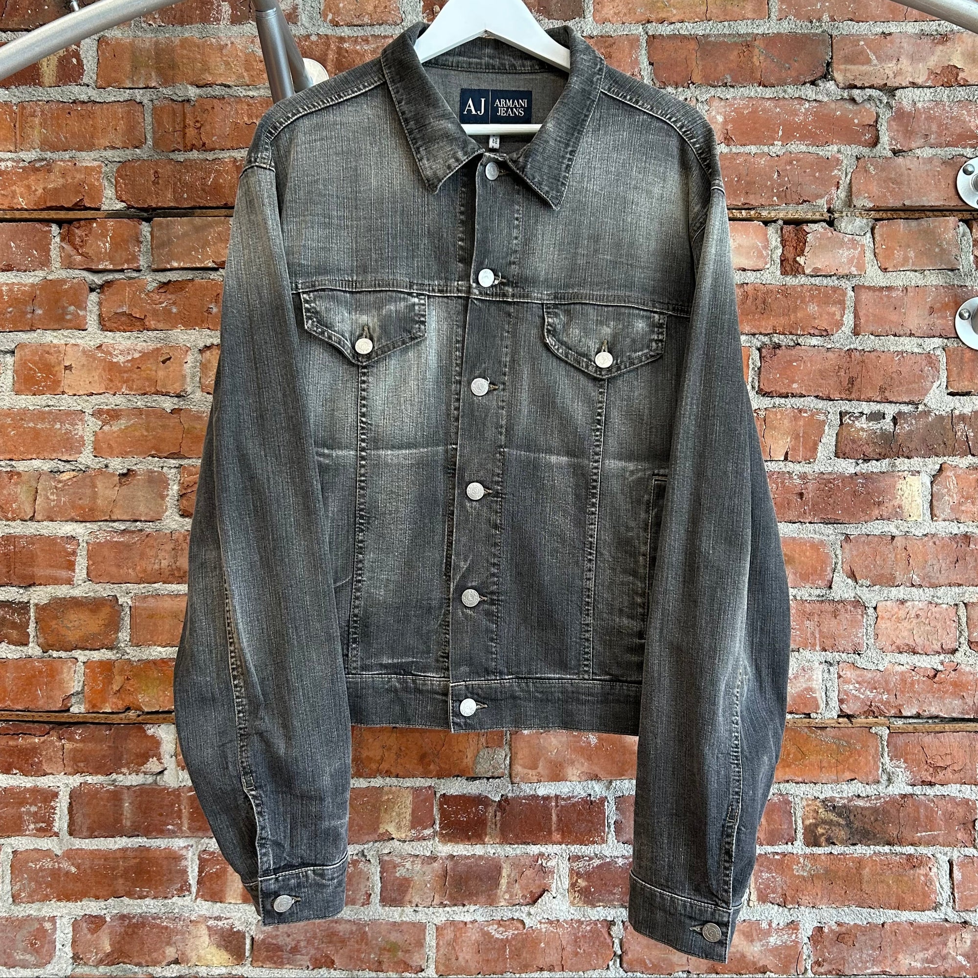 ARMANI 00S VINTAGE BIG LOGO DENIM JACKET ‘WASHED GRAY’