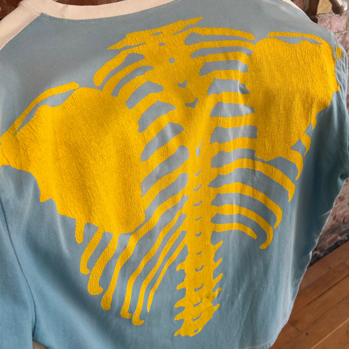 KAPITAL KOUNTRY OVERSIZED 2-TONE BONES TEE ‘BLUE/YELLOW’