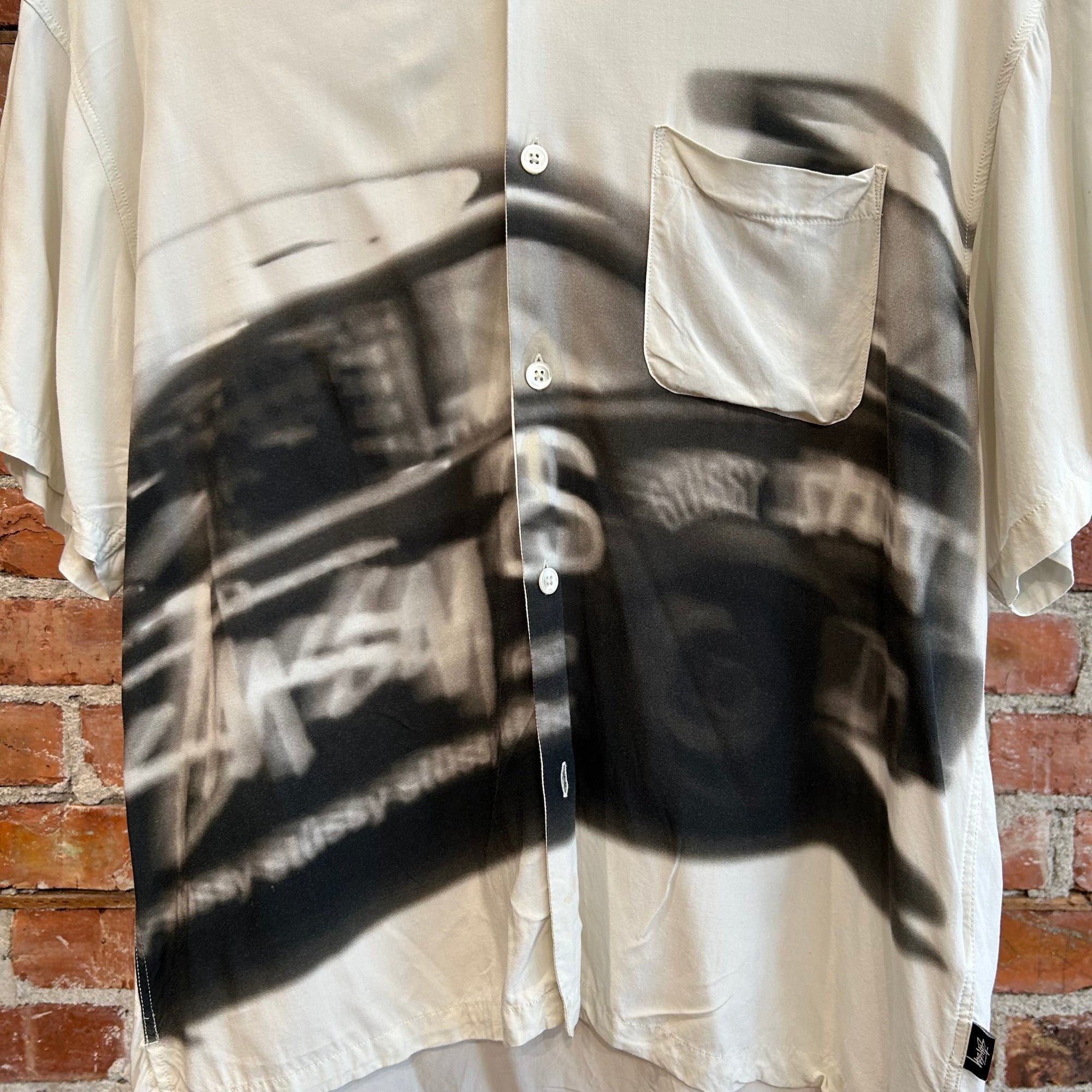 STUSSY SPEEDWAY CAMP COLLAR SHIRT ‘WHITE/BLACK’