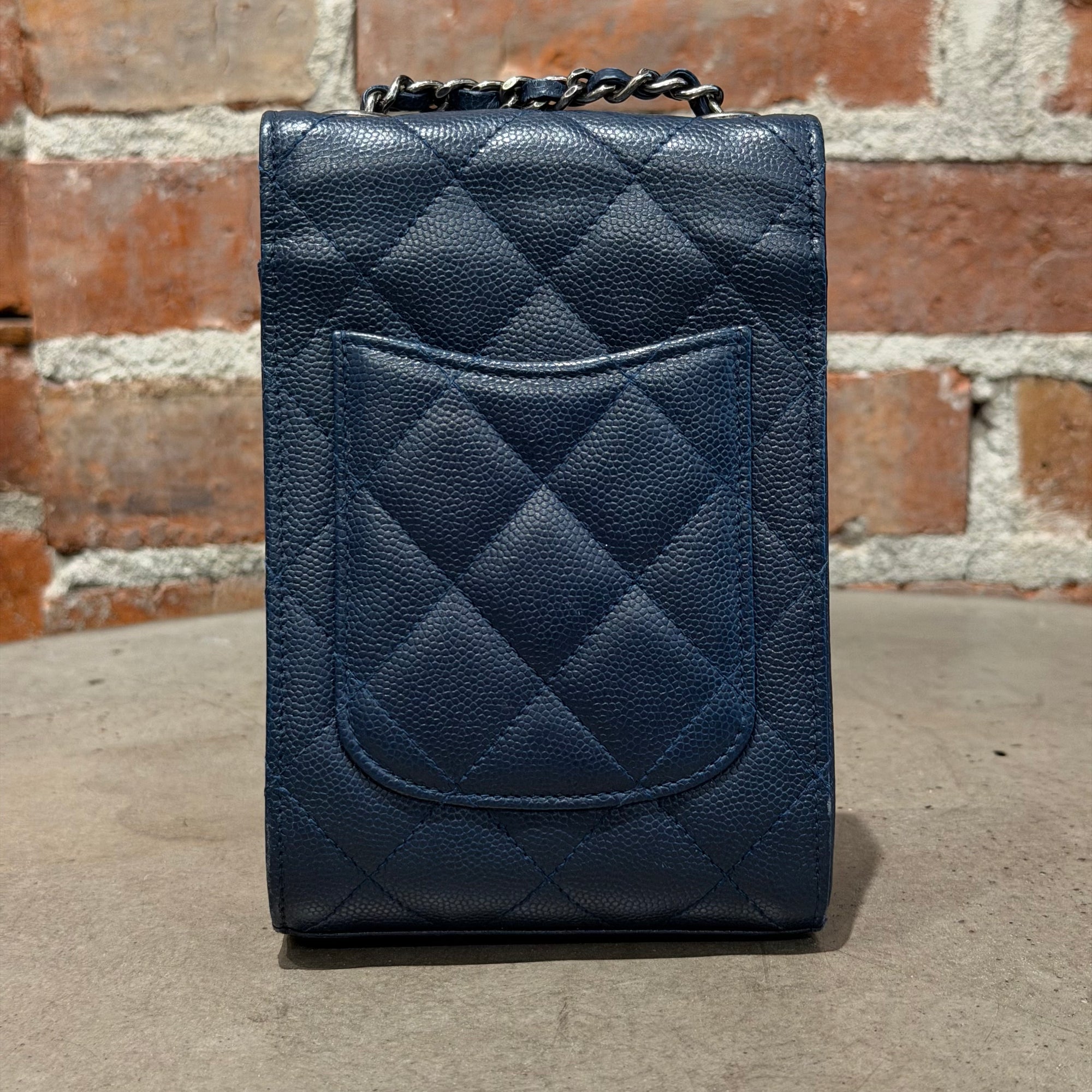 CHANEL QUILTED CAVIAR MINI WALLET BAG ON CHAIN ‘NAVY’