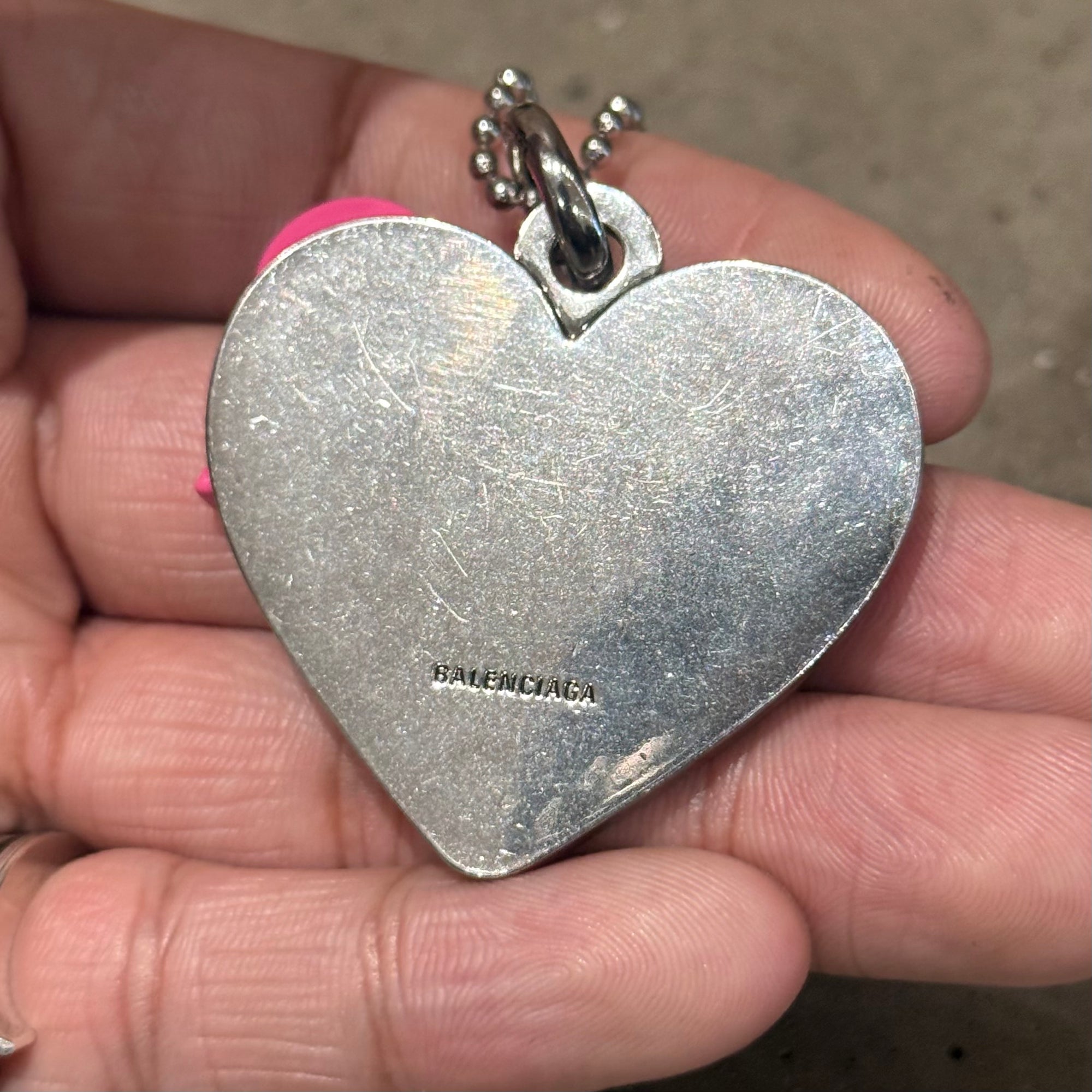 BALENCIAGA HEART PHOTO LOCKET KITTEN NECKLACE ‘SILVER/PINK’