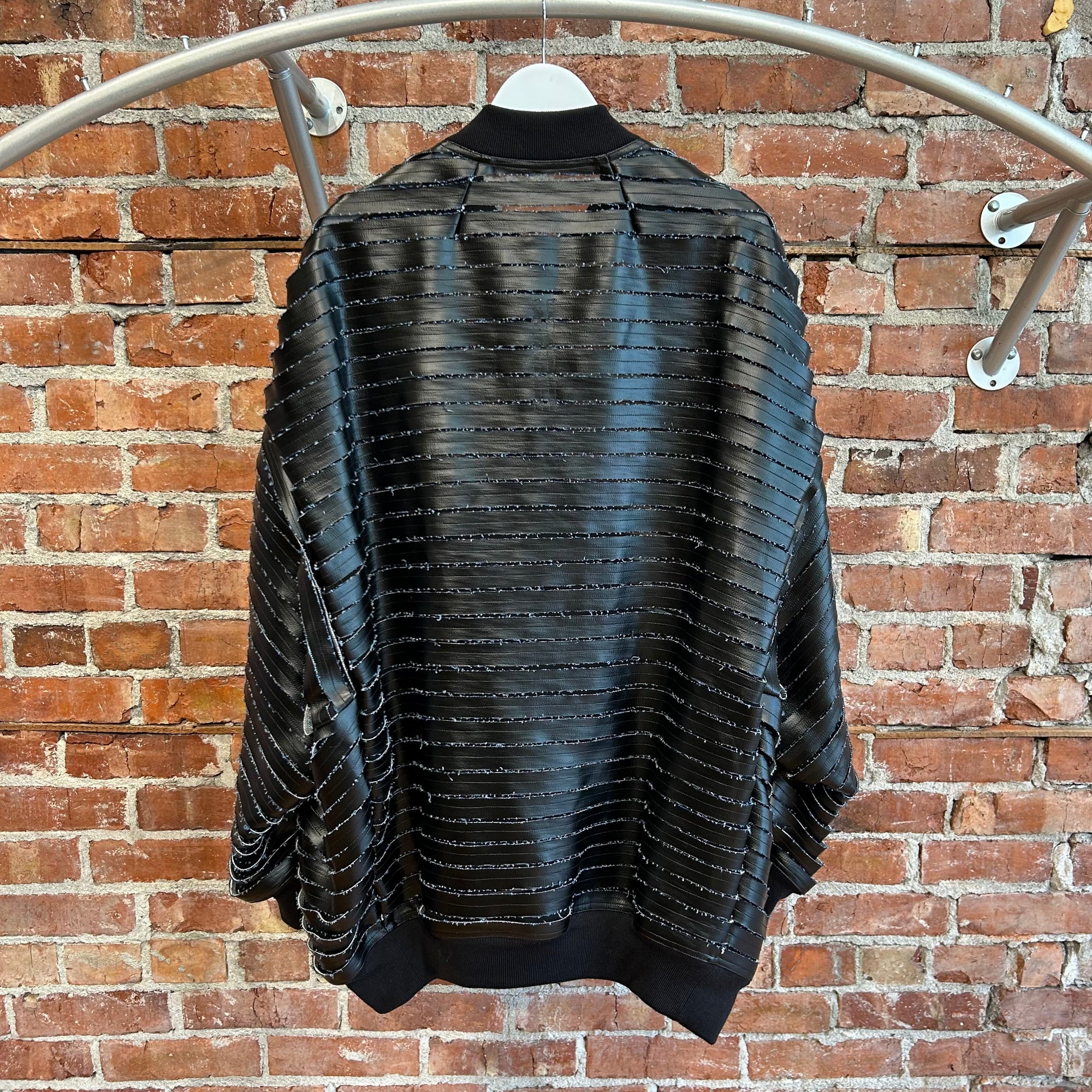 RICK OWENS EDFU SS23 JUMBO PETER FLIGHT CUTOUT COATED DENIM JACKET ‘BLACK’