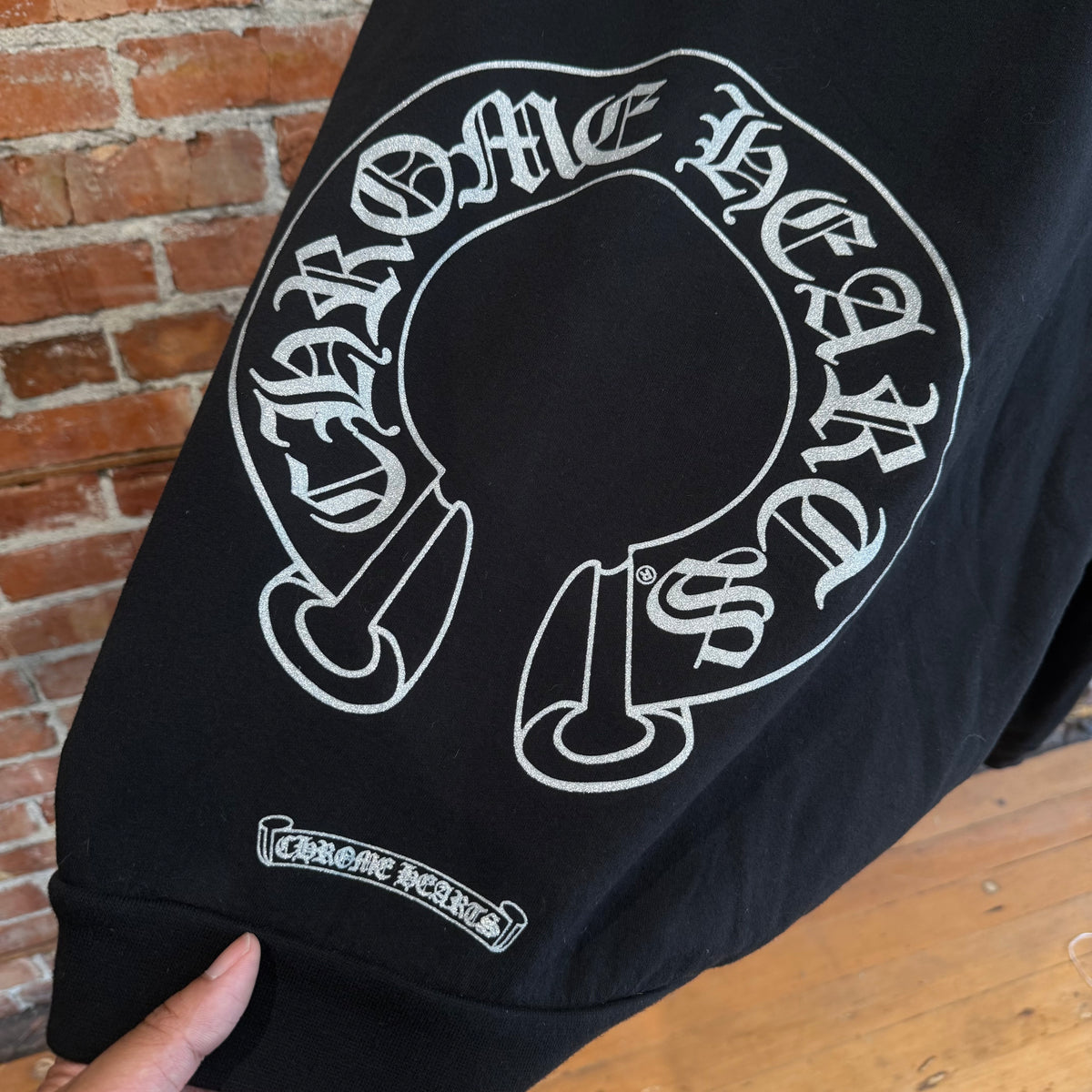 CHROME HEARTS ONLINE EXCLUSIVE SILVER GLITTER LOGO HOODIE ‘BLACK/SILVER’