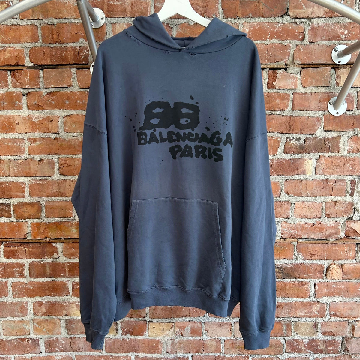 BALENCIAGA SS23 GRAFFITI INK SPLASH HOODIE ‘DIRTY BLUE’