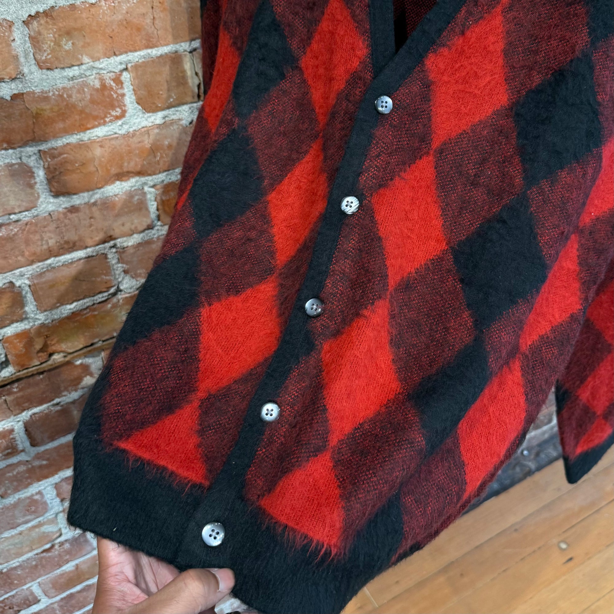 SUPREME SS18 BRUSHED ARGYLE CARDIGAN  ‘RED’