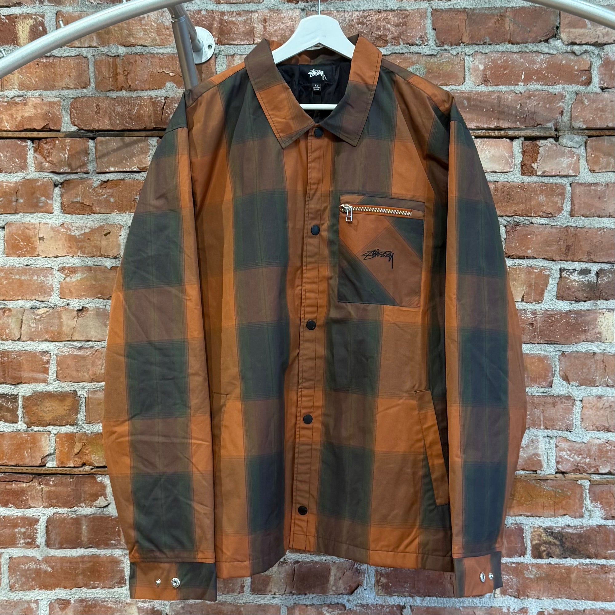 STUSSY CHECK PADDED WORK JACKET  ‘ORANGE’