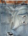 BALENCIAGA DOUBLE LAYERED DISTRESSED LOGO DENIM ‘BLUE/BLACK’