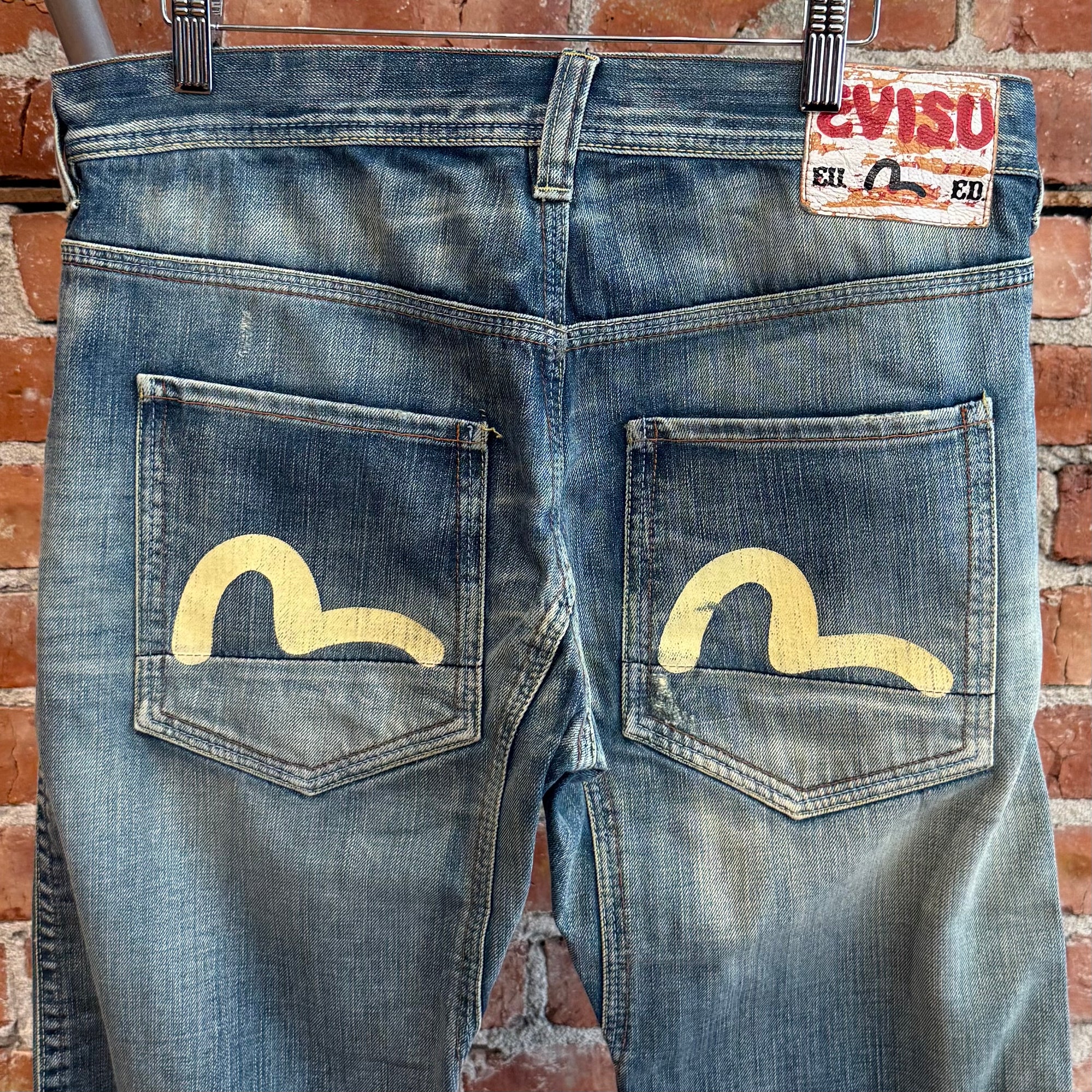 EVISU EU EXCLUSIVE THRASHED DENIM 'VINTAGE BLUE/IVORY'