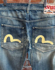 EVISU EU EXCLUSIVE THRASHED DENIM 'VINTAGE BLUE/IVORY'