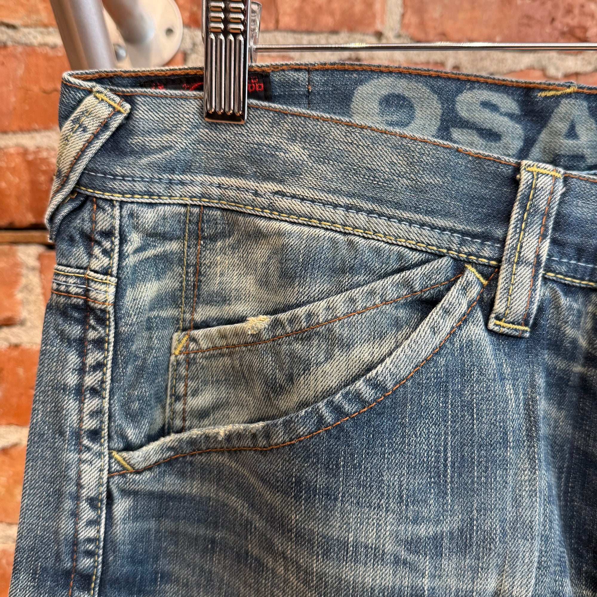 EVISU EU EXCLUSIVE THRASHED DENIM 'VINTAGE BLUE/IVORY'