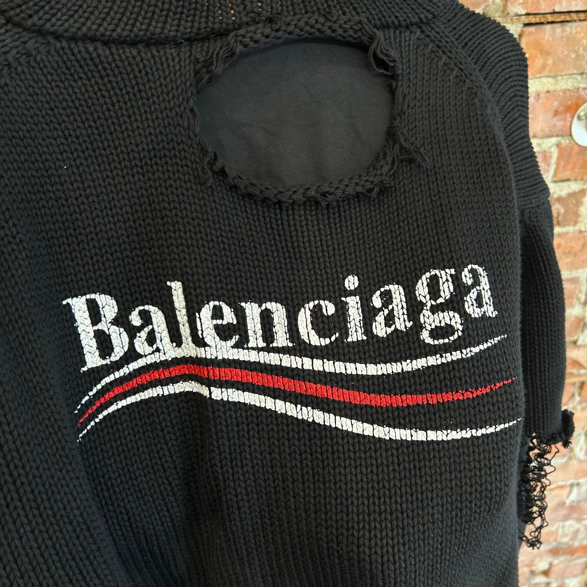 BALENCIAGA FW21 DESTROYED KNIT CAMPAIGN HOODIE ‘BLACK’