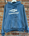 BALENCIAGA FW25 DISTRESSED 3B SPORTS ICON HOODIE ‘BLUE’