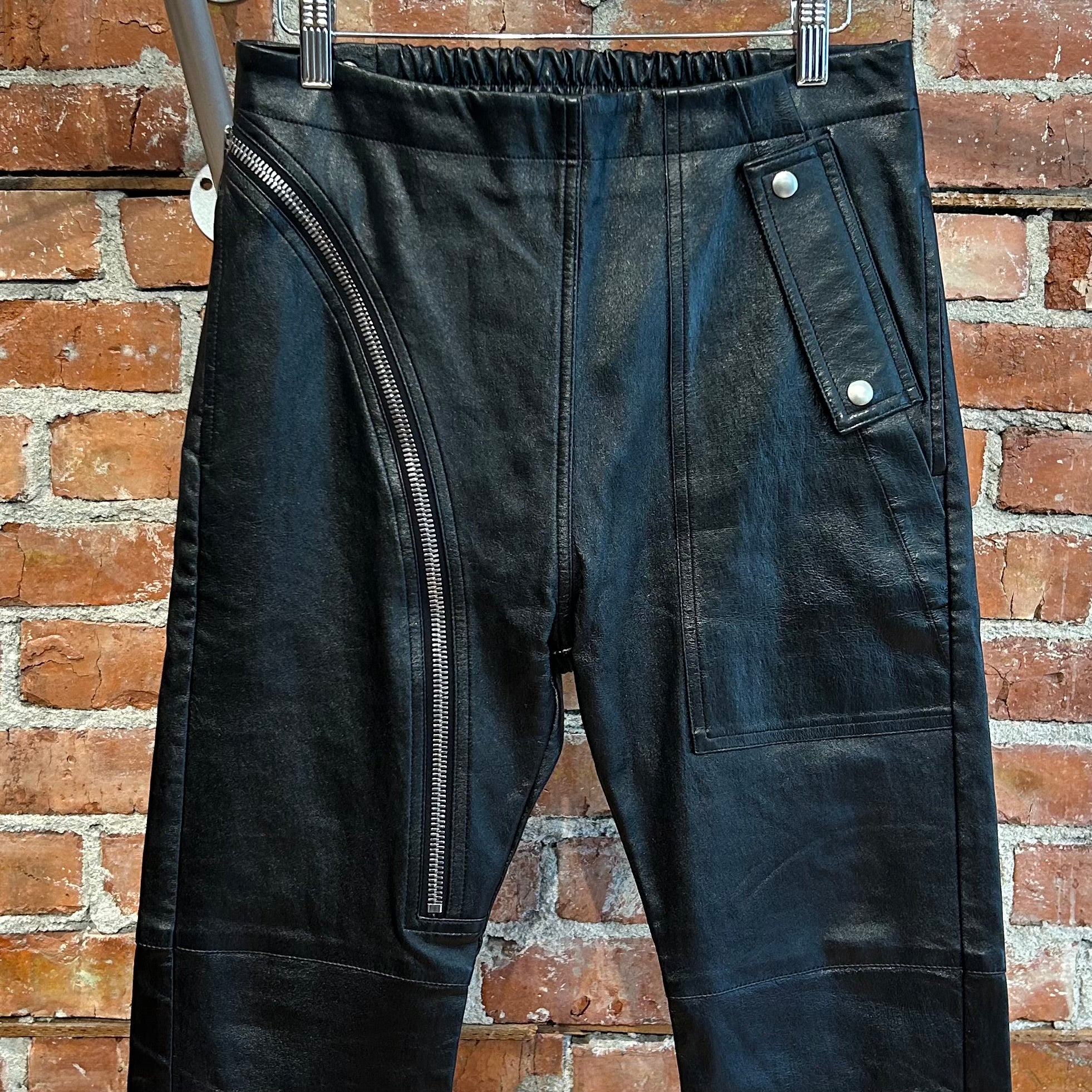 RICK OWENS FW19 LARRY LEATHER AIRCUT PANTS ‘BLACK’
