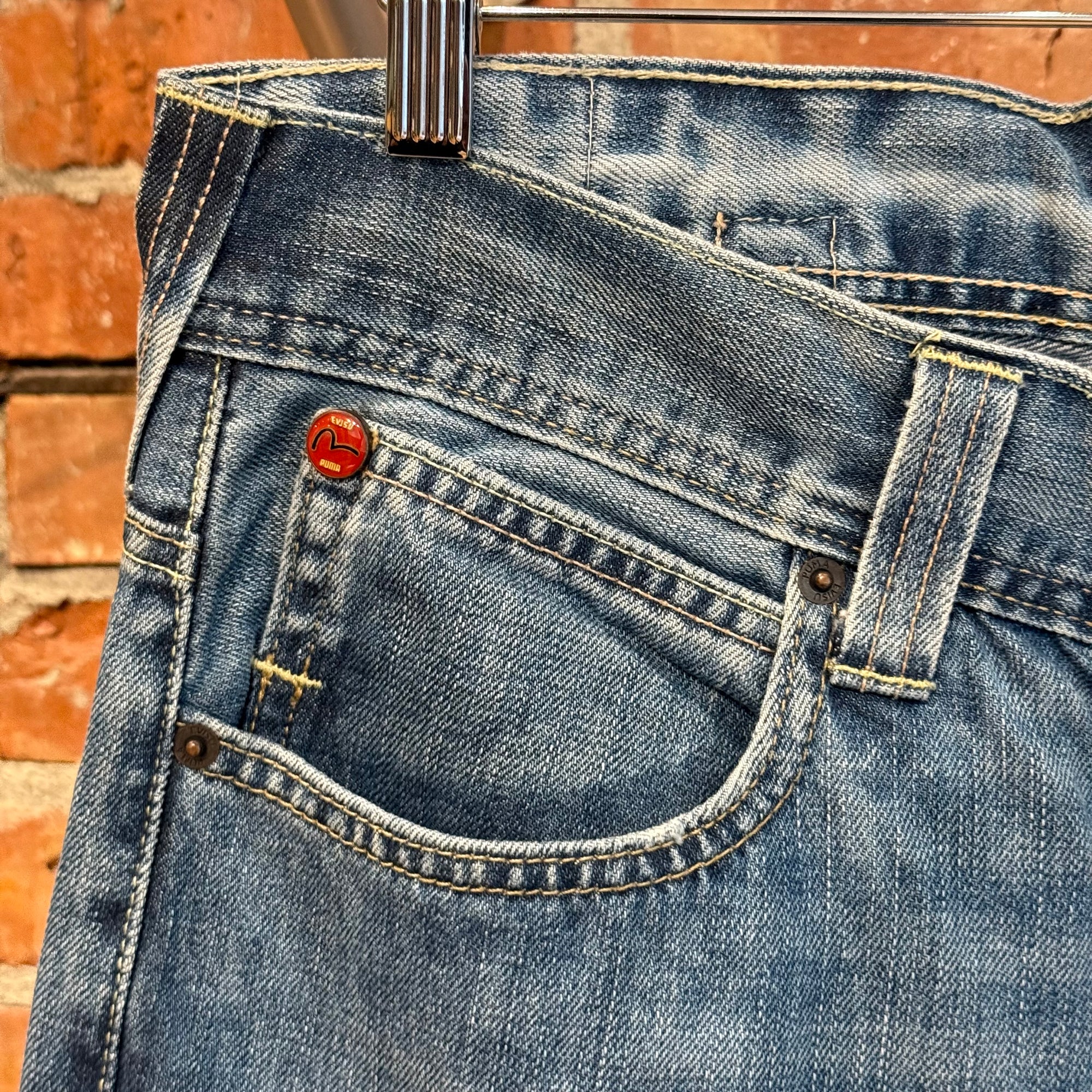 EVISU X PUMA THRASHED STRAIGHT LEG DENIM 'BLUE/MINT'