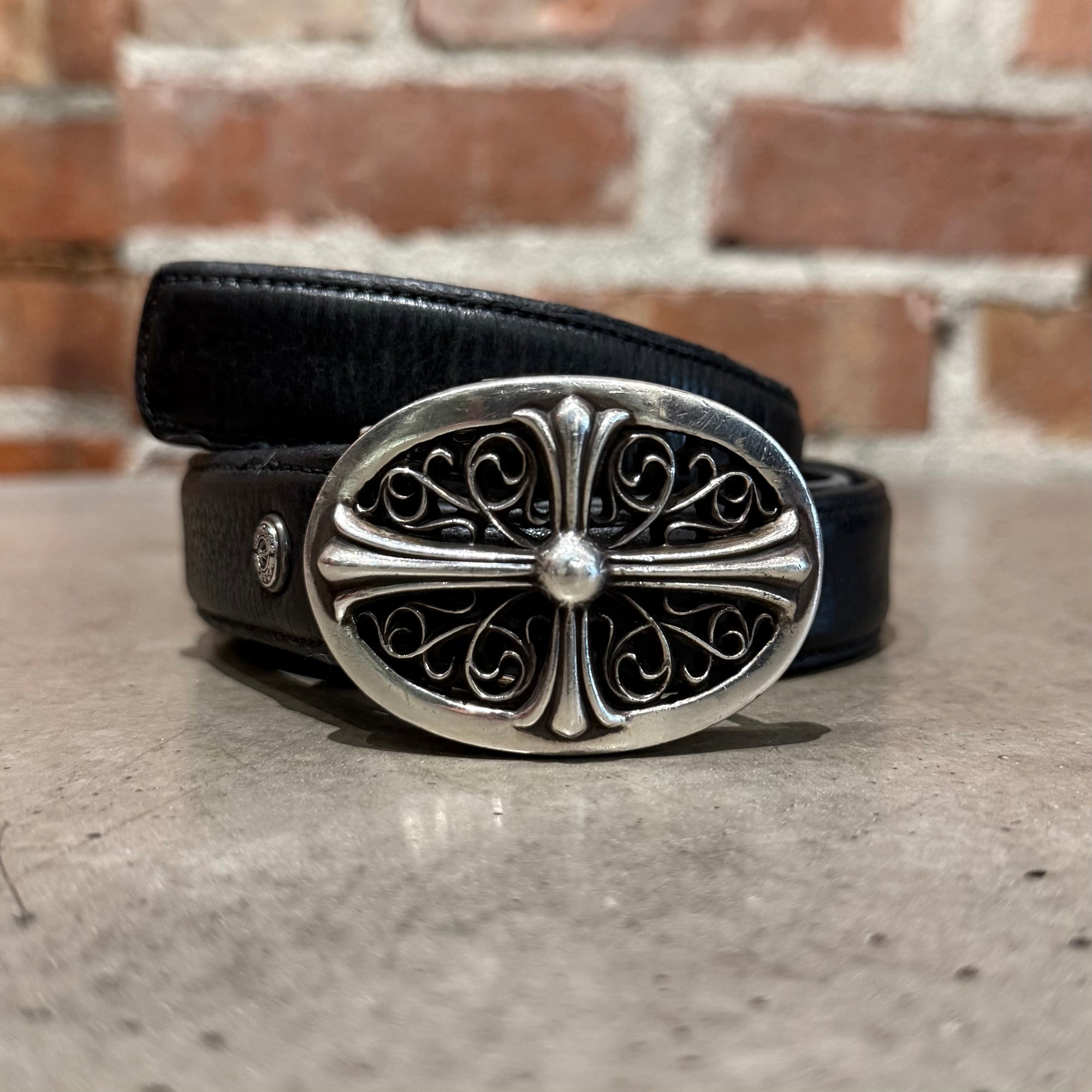 CHROME HEARTS OVAL 1" CROSS BUCKLE + 1" BELT STRAP ‘BLACK’
