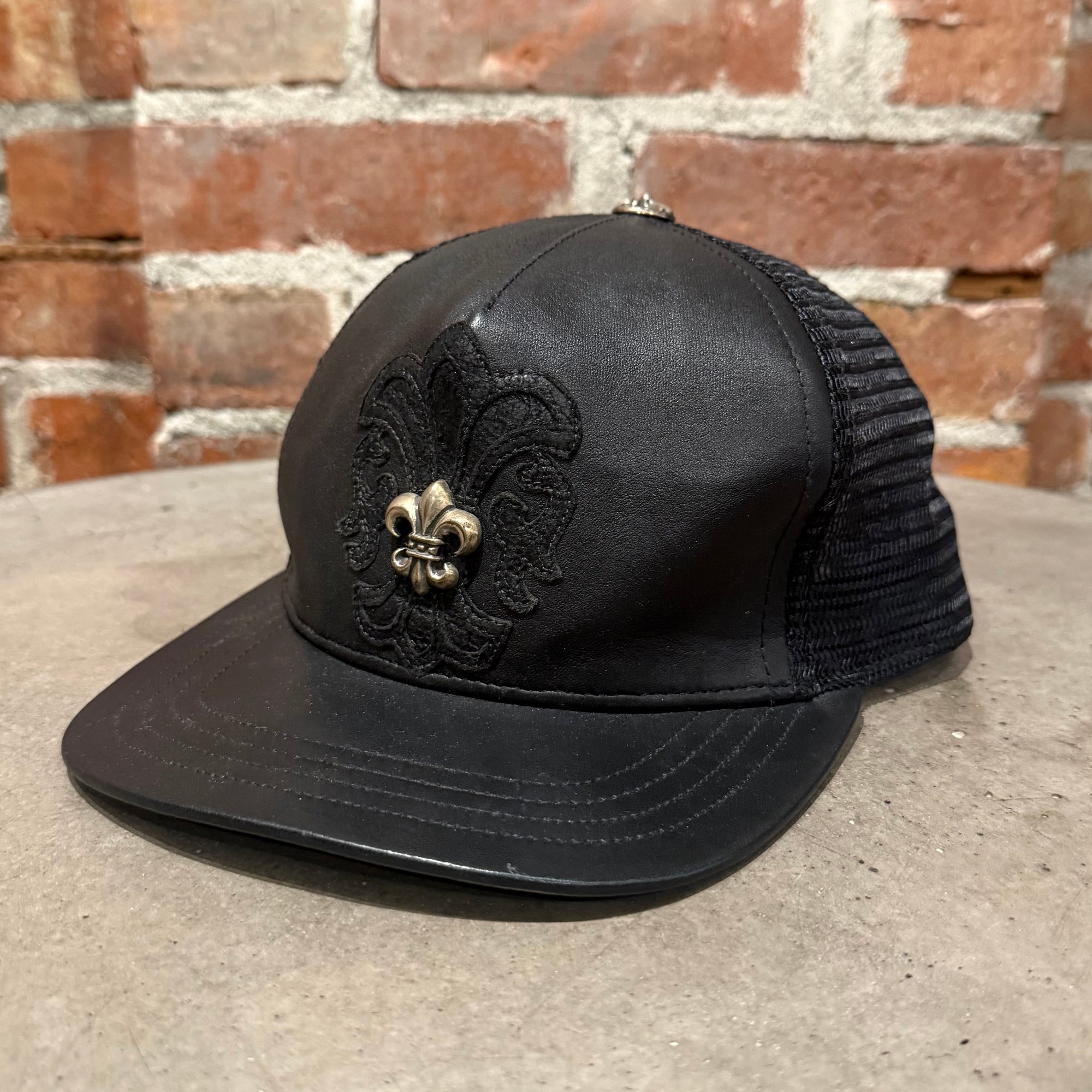 CHROME HEARTS FLEUR LEATHER HAT ‘BLACK’