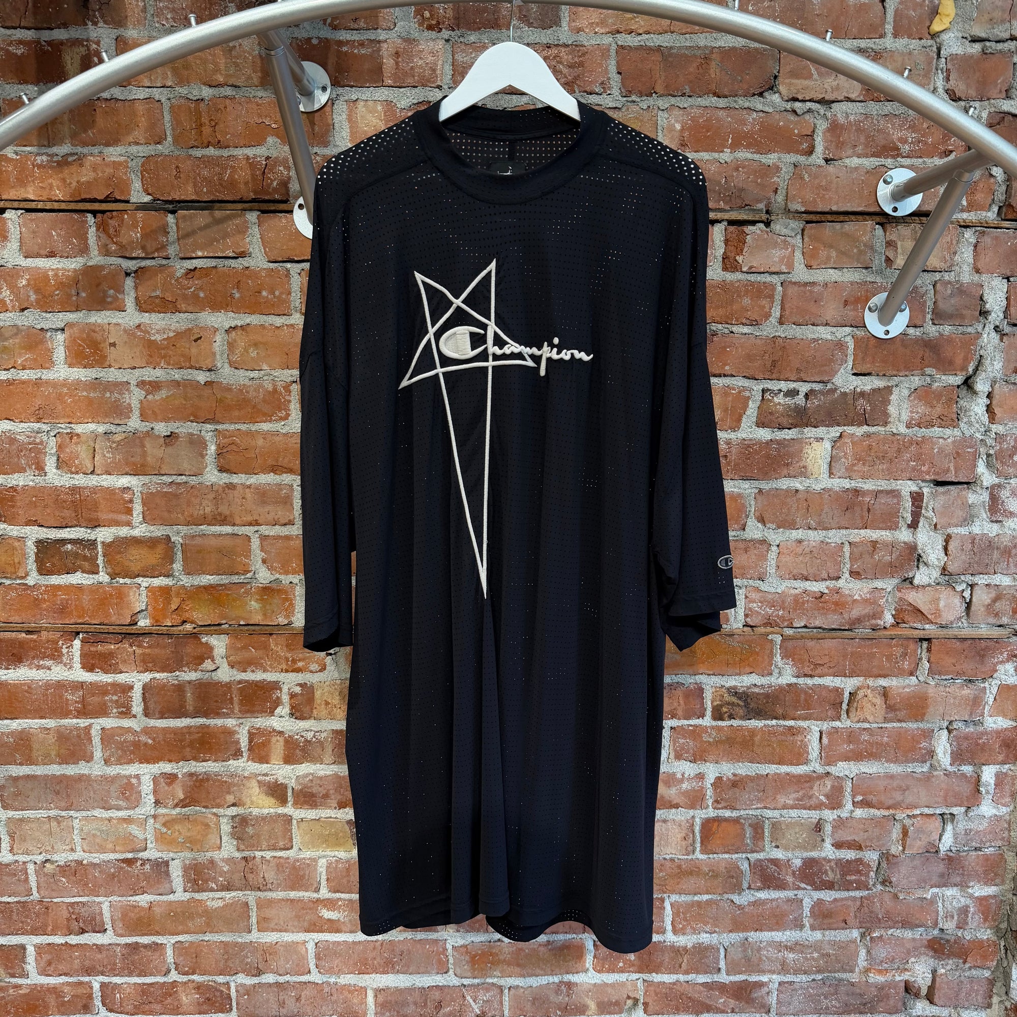 RICK OWENS DRKSHDW x CHAMPION MESH JERSEY TEE ‘BLACK’