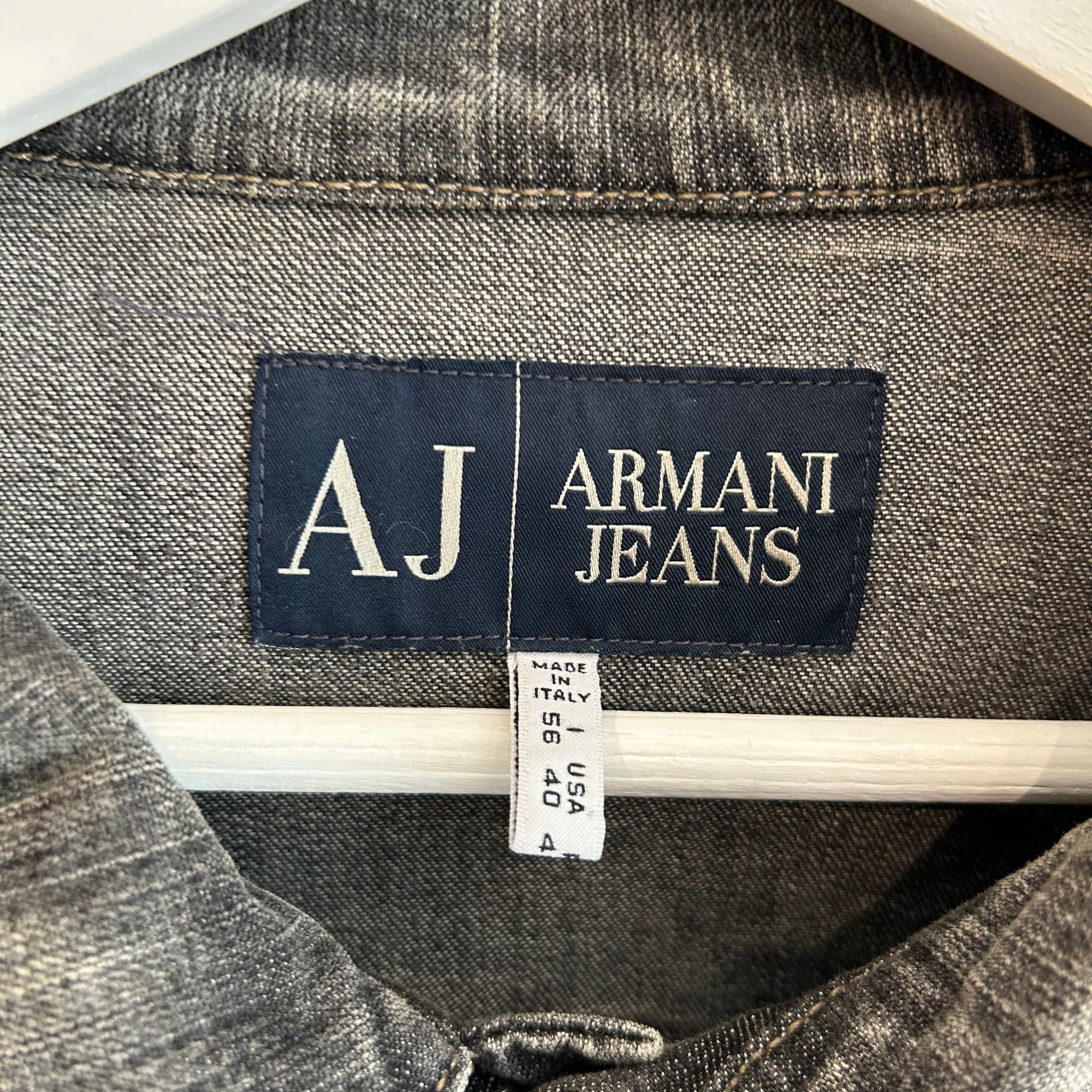 ARMANI 00S VINTAGE BIG LOGO DENIM JACKET ‘WASHED GRAY’