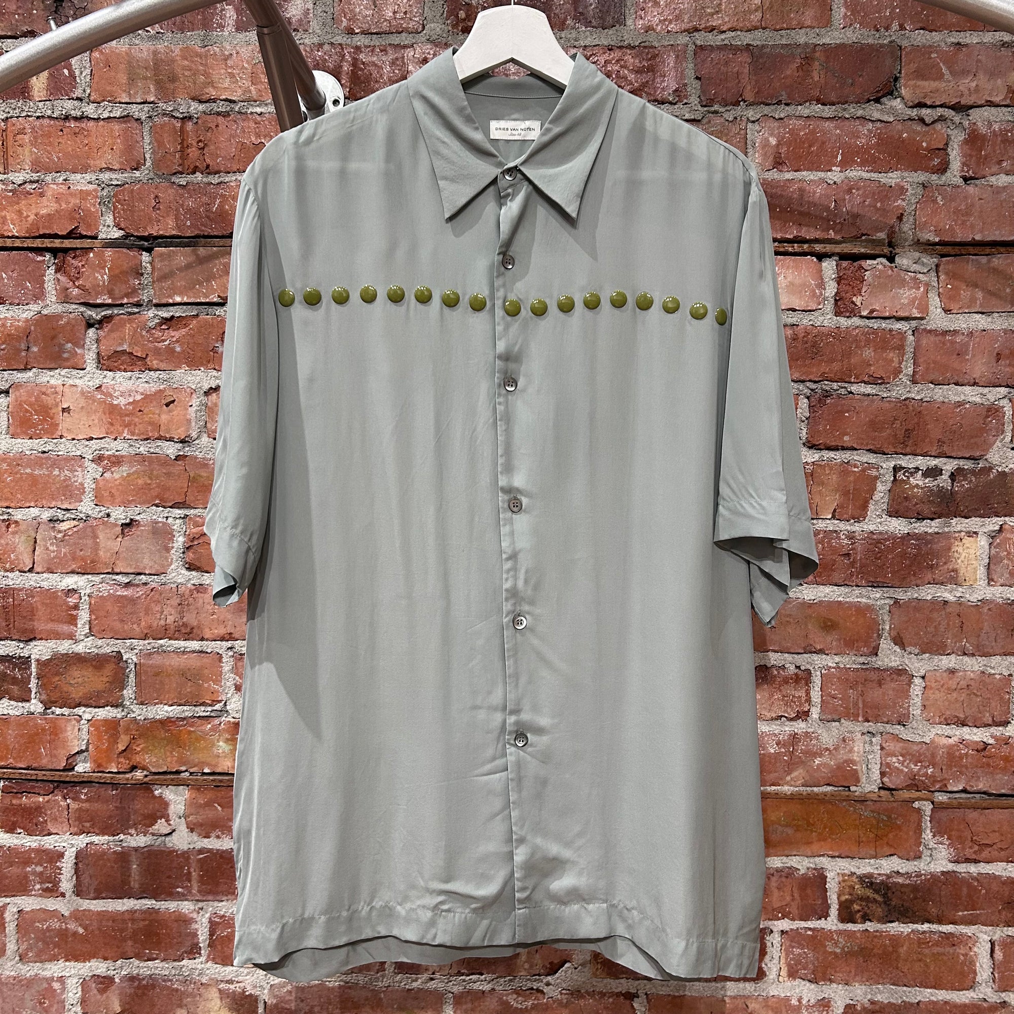 DRIES VAN NOTEN SILK STUDDED BUTTON TOP SHIRT 'GHOST'