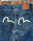 EVISU GENES THIN GULL SLIM STRAIGHT DENIM ‘FADED INDIGO/WHITE’