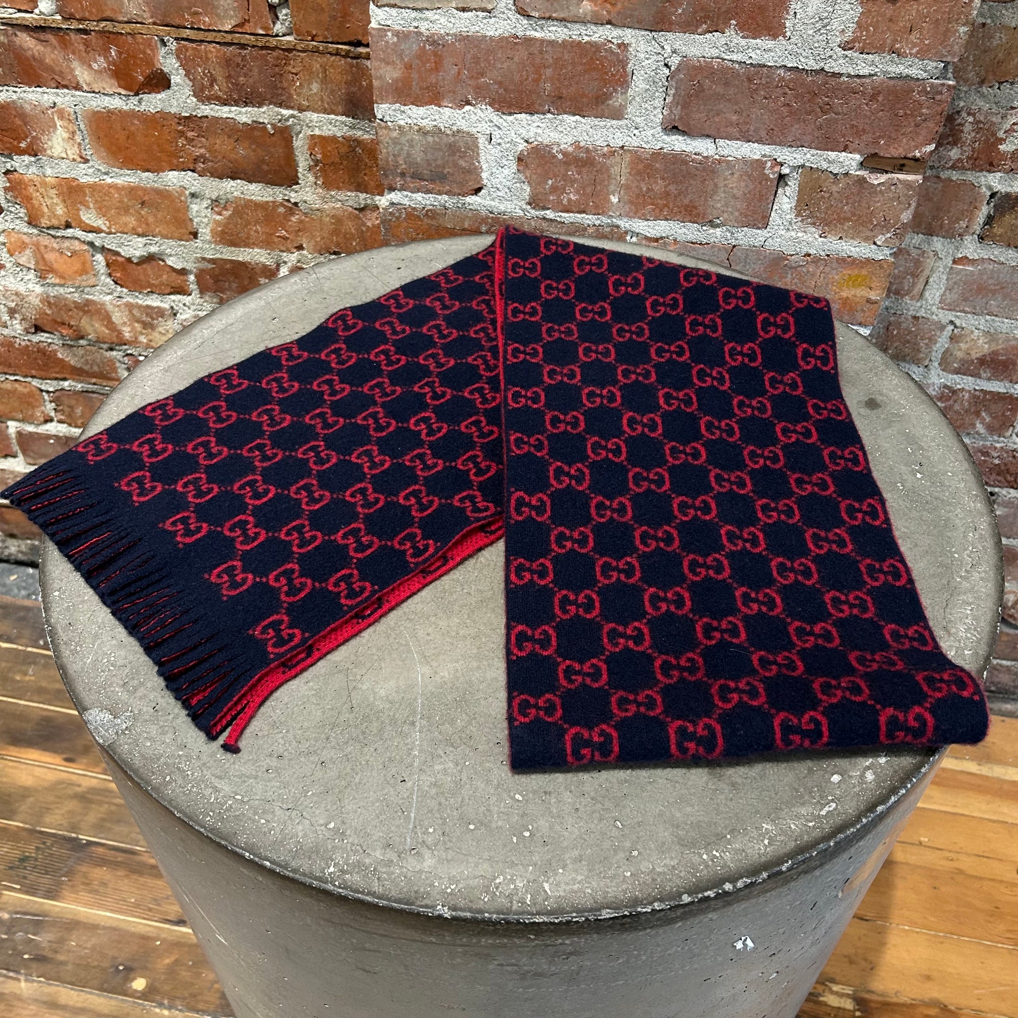 GUCCI GG PATTERN WOOL SCARF ‘NAVY’