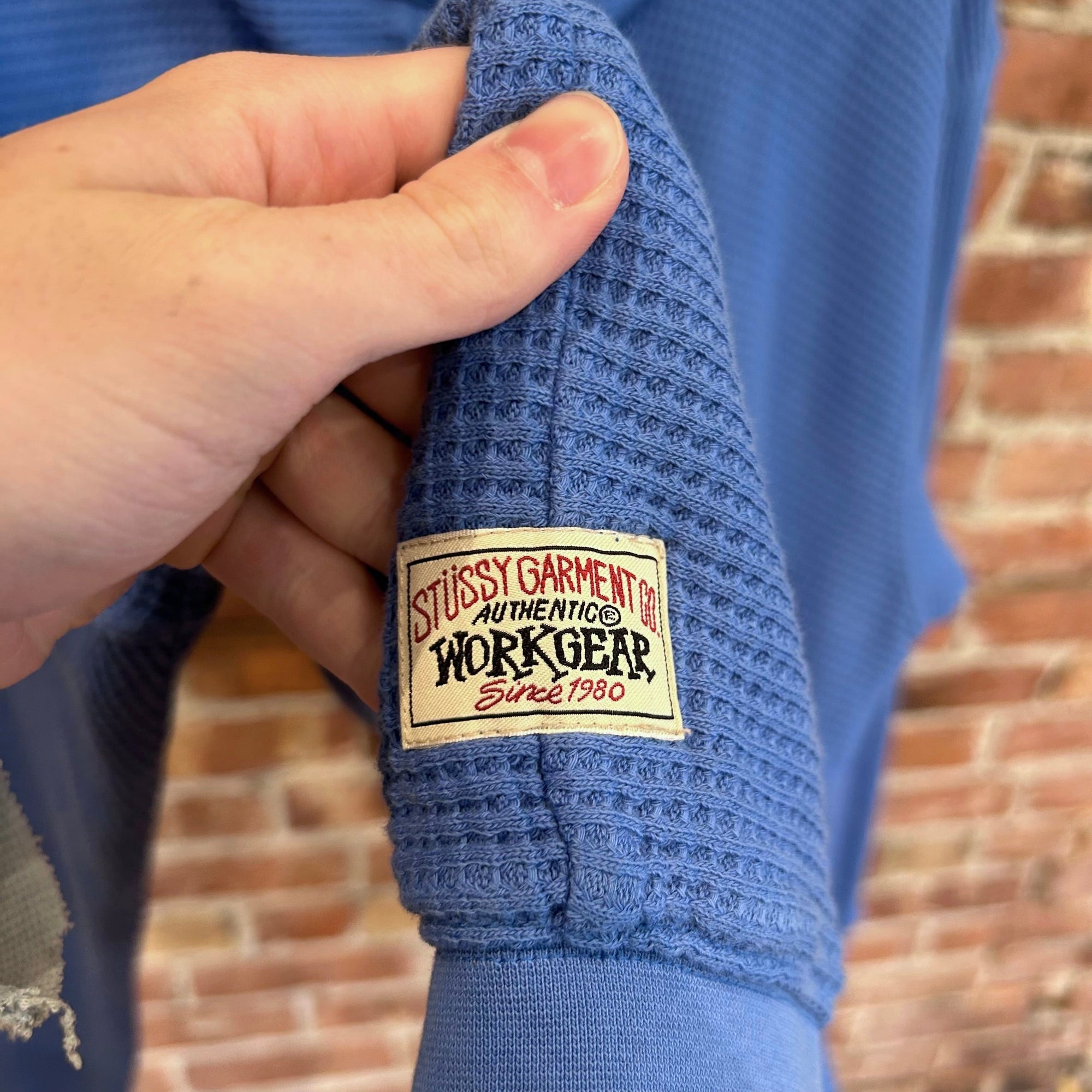 STUSSY DOUBLE LAYER WAFFLE ZIP HOODIE ‘BLUE’
