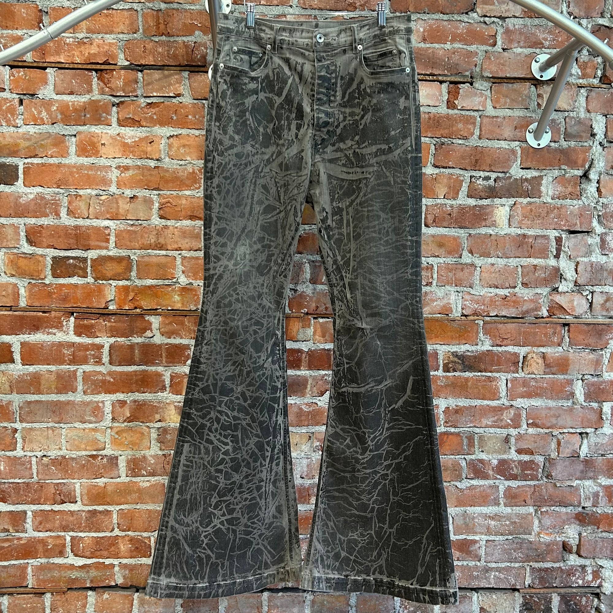 RICK OWENS FW25 BOLAN BOOT CUT DENIM ‘BLACK WASHED FOIL’
