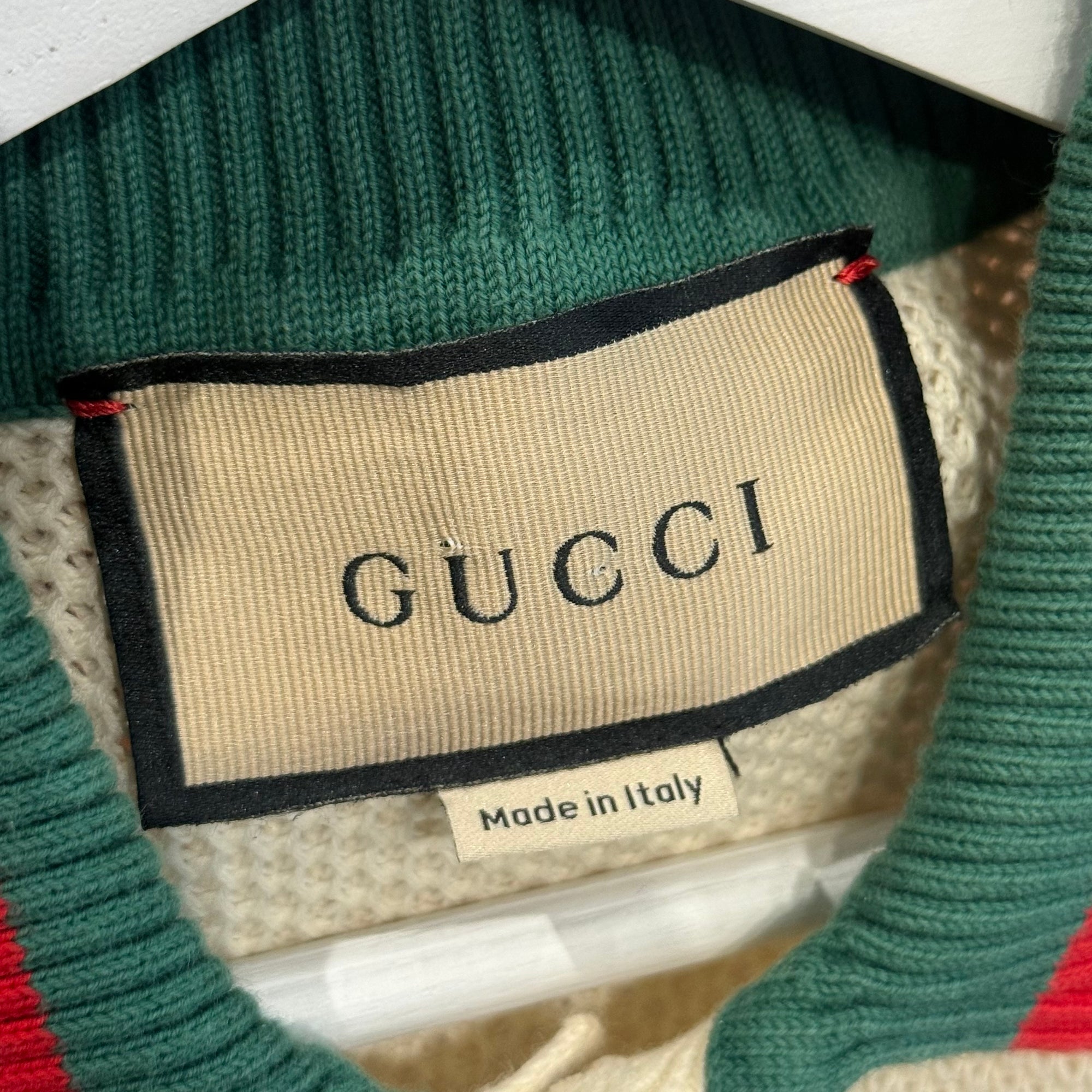 GUCCI WEB STRIPE KNIT POLO SWEATER ‘CREAM’