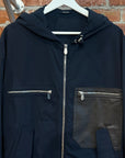 HERMES HOODED BLOUSON LEATHER DETAIL JACKET ‘NAVY’