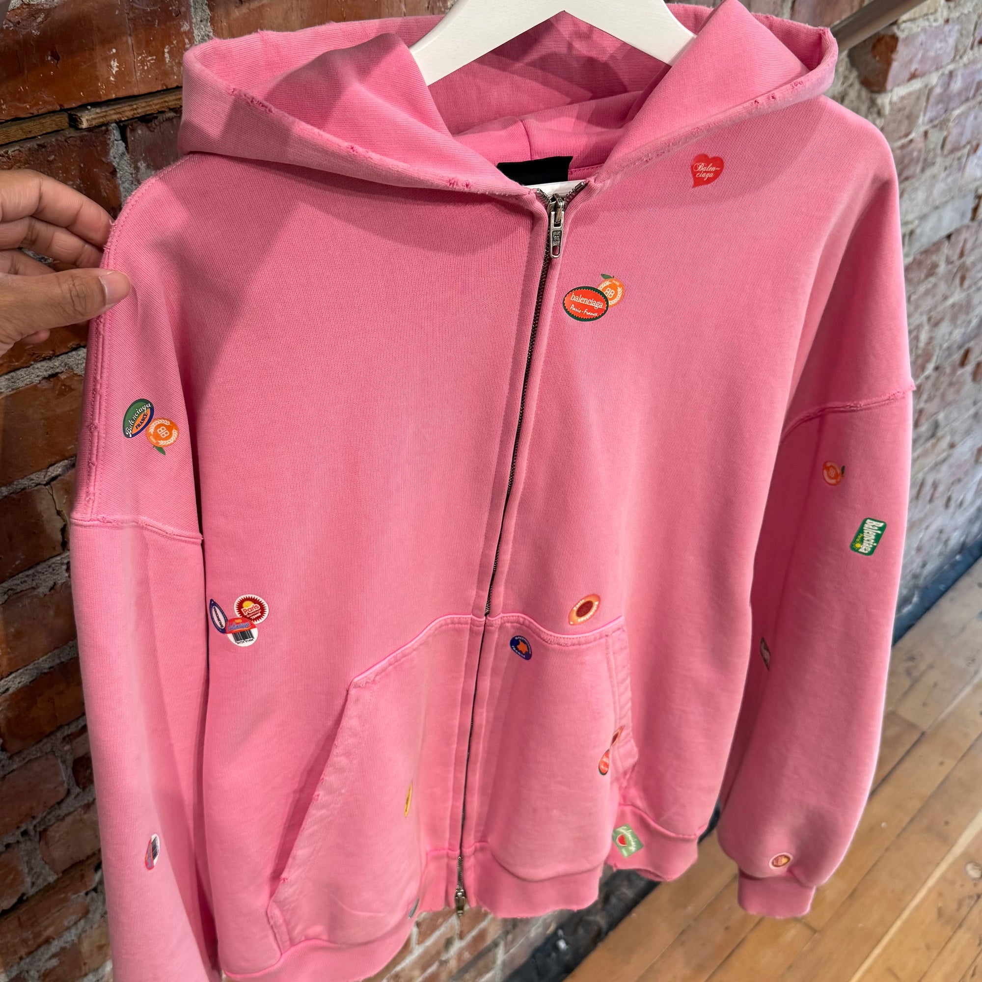 BALENCIAGA SS24 FRUITY STICKER ZIP HOODIE ‘PINK’