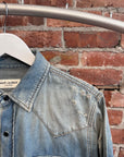 SAINT LAURENT HEDI ERA DISTRESSED WESTERN DENIM BUTTON UP ‘INDIGO’