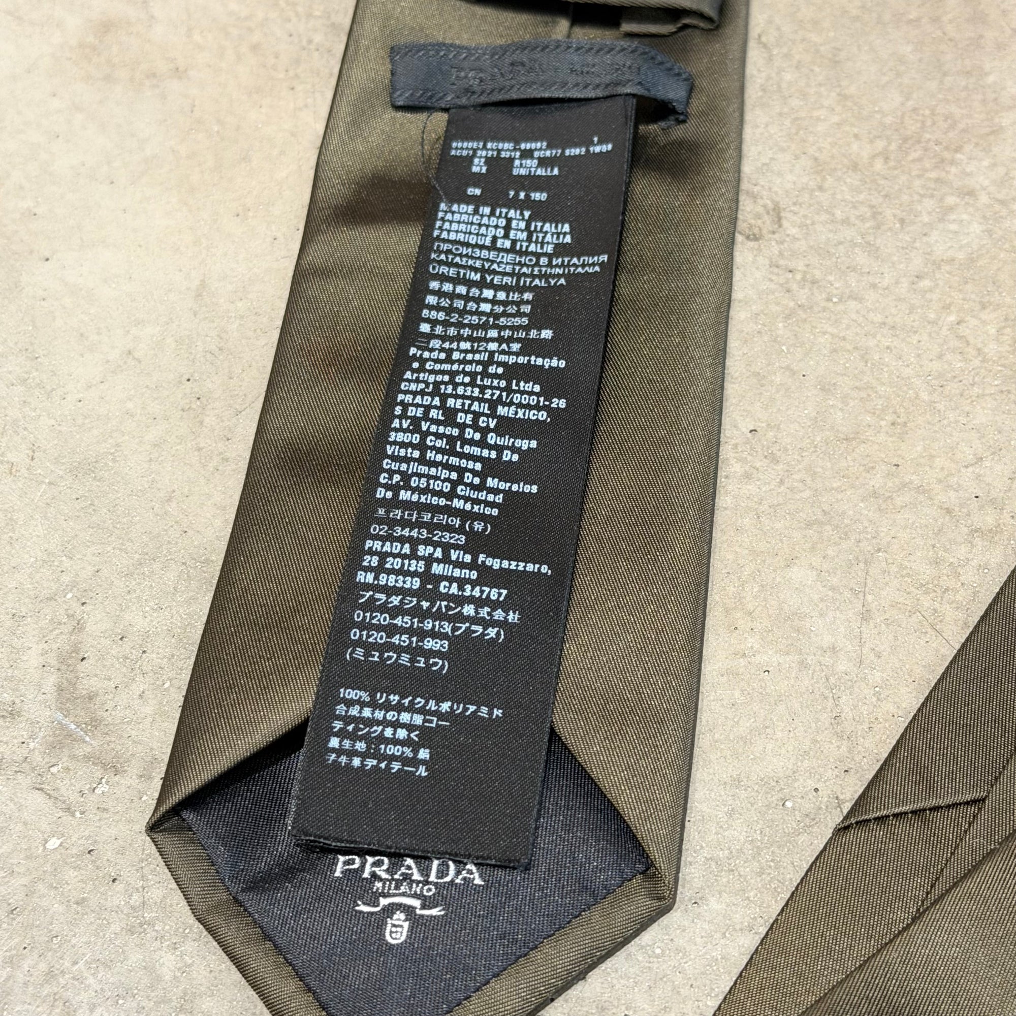 PRADA RE-NYLON BADGE TIE ‘DARK OLIVE’