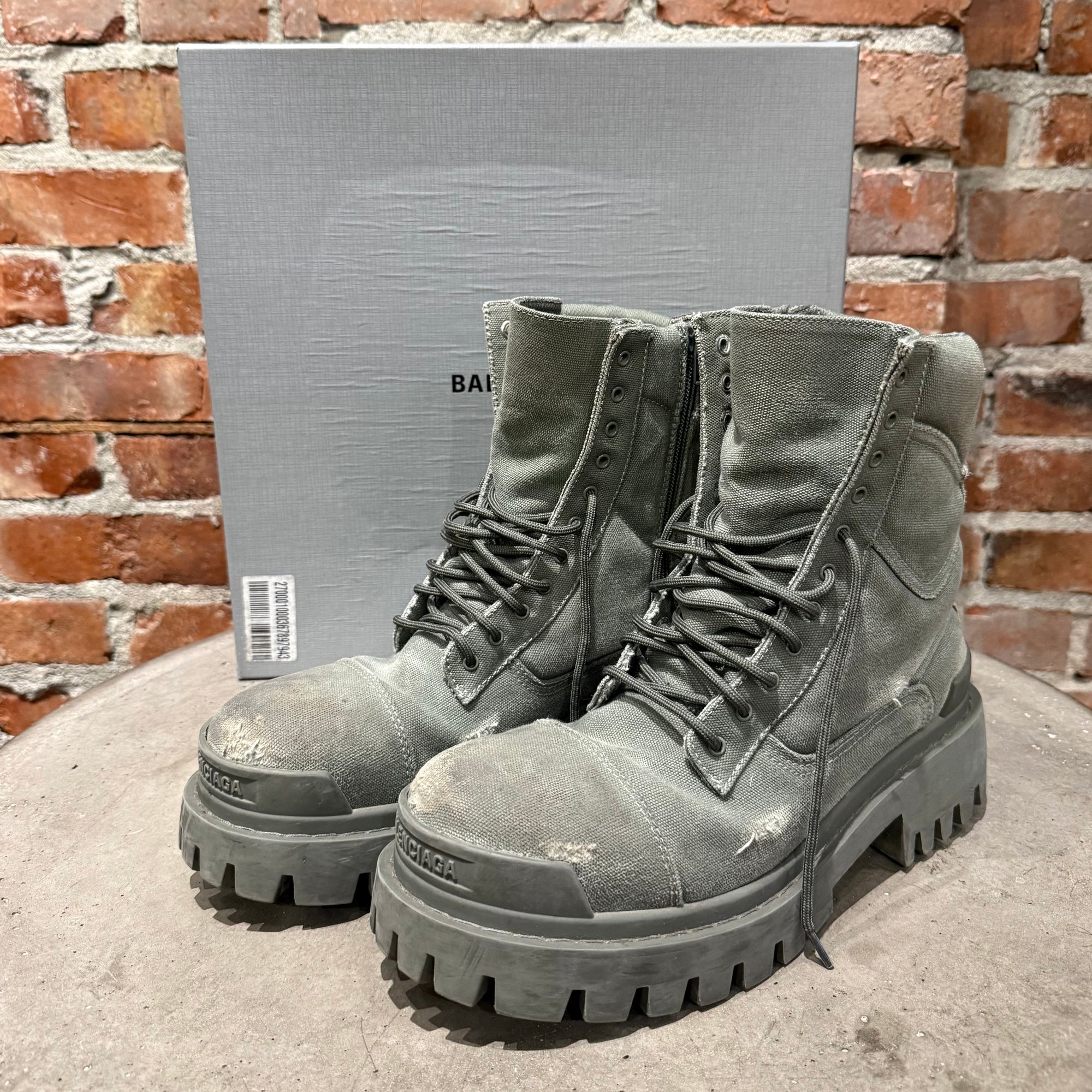 BALENCIAGA COMBAT 20MM CANVAS STRIKE BOOT 'GREEN'