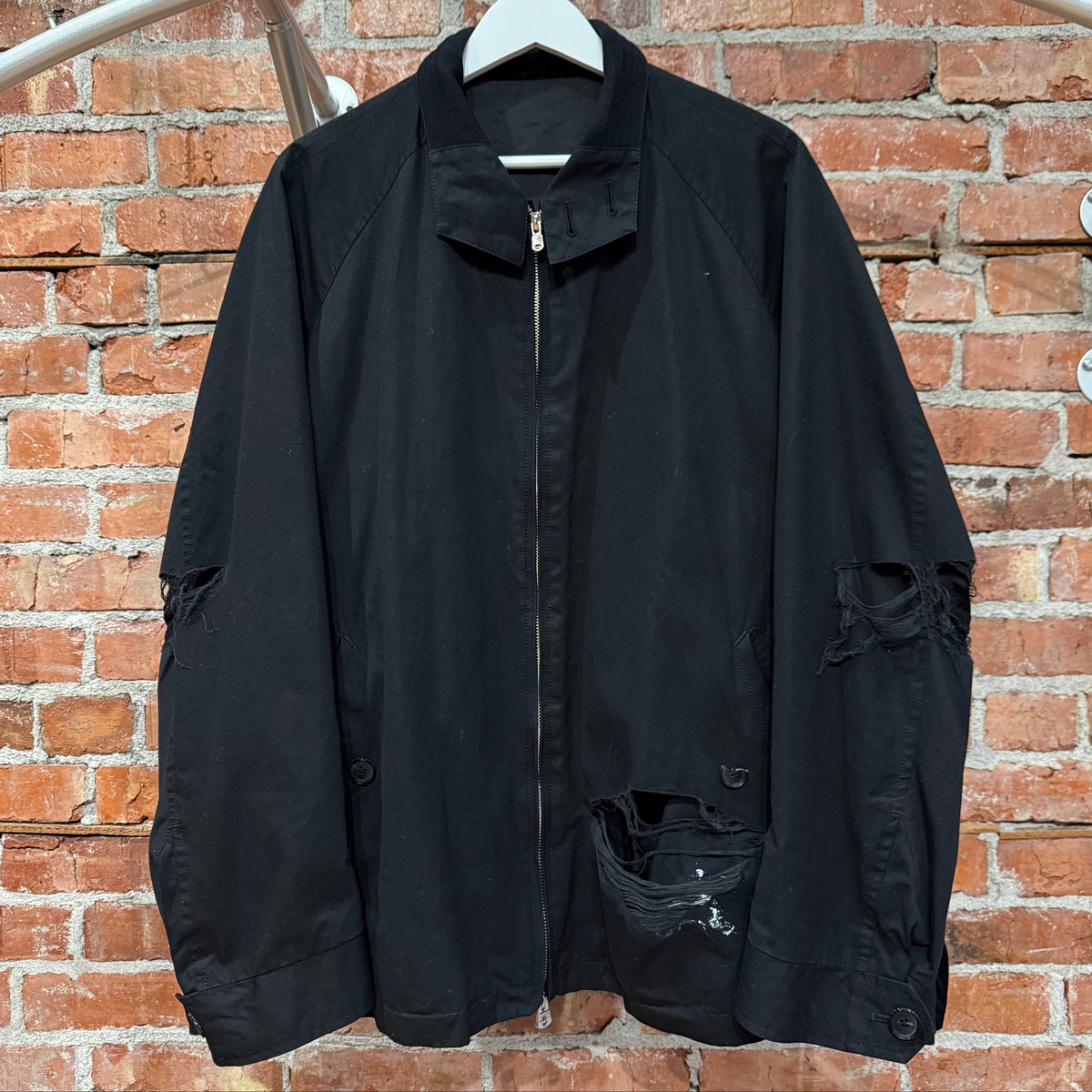 TAKAHIROMIYASHITA THE SOLOIST SS24 DISTRESSED DOG EAR HARRINGTON JACKET ‘BLACK’