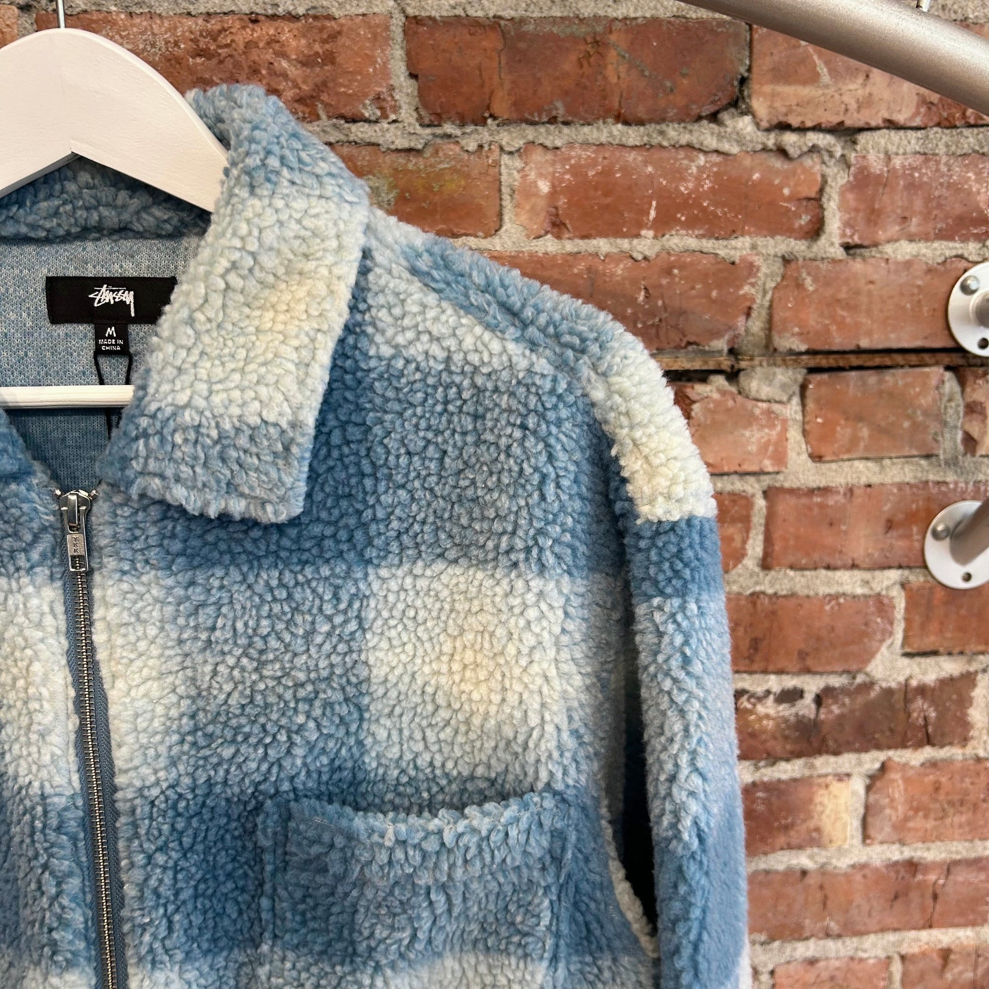 STUSSY SHERPA SHADOW PLAID ZIP JACKET ‘BLUE’