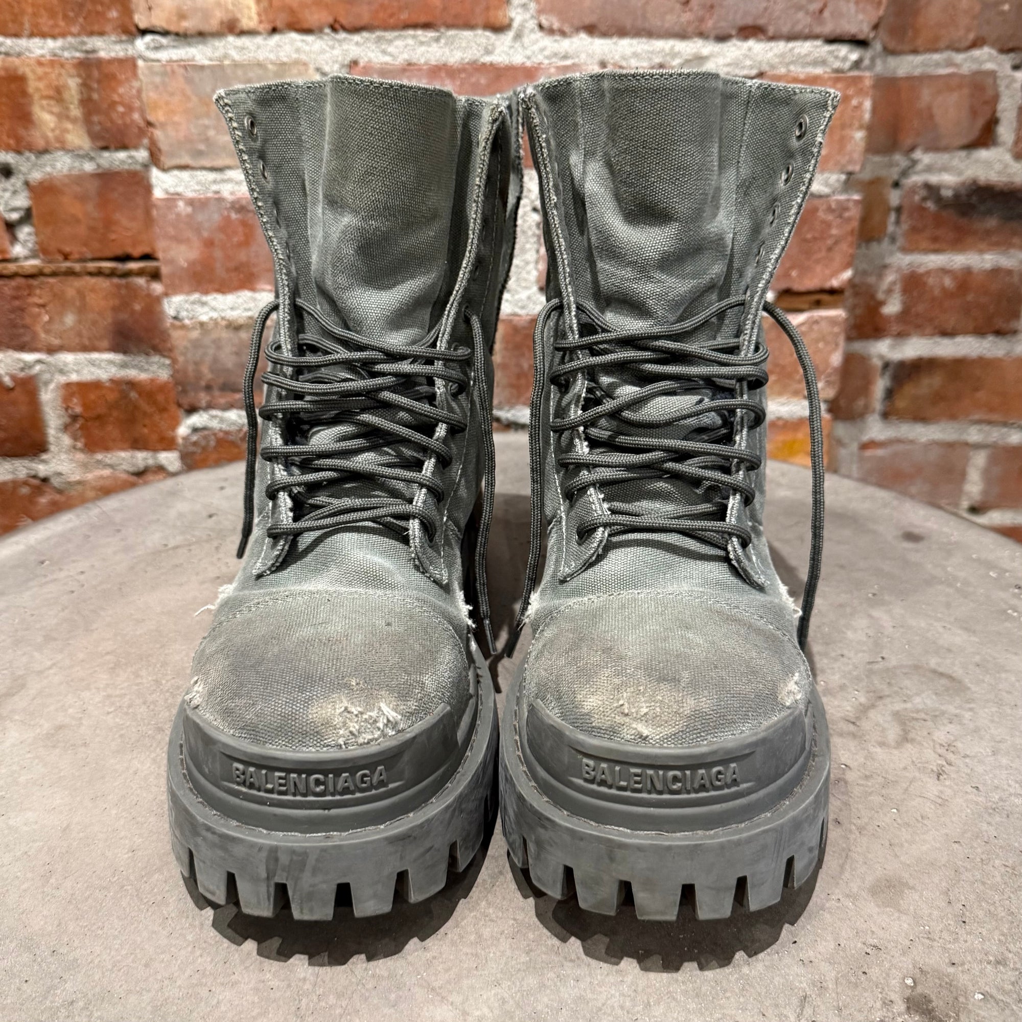 BALENCIAGA COMBAT 20MM CANVAS STRIKE BOOT 'GREEN'