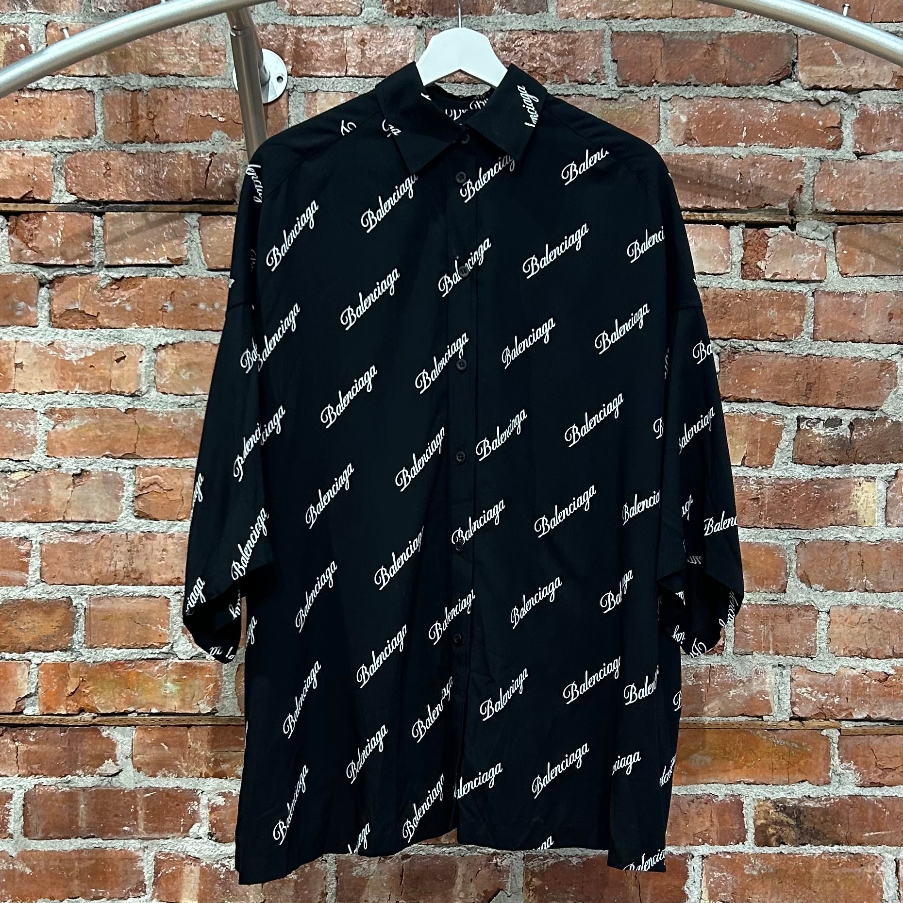 BALENCIAGA SS20 OVESIZED LOGO PRINT POPLIN SHIRT ‘BLACK’