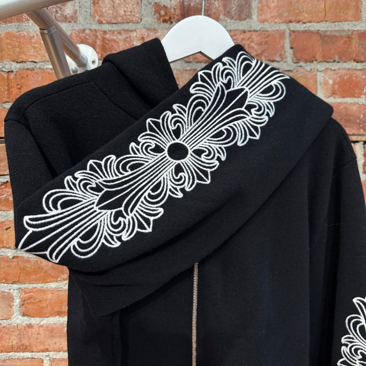 CHROME HEARTS CASHMERE FLORAL ZIP HOODIE ‘BLACK’