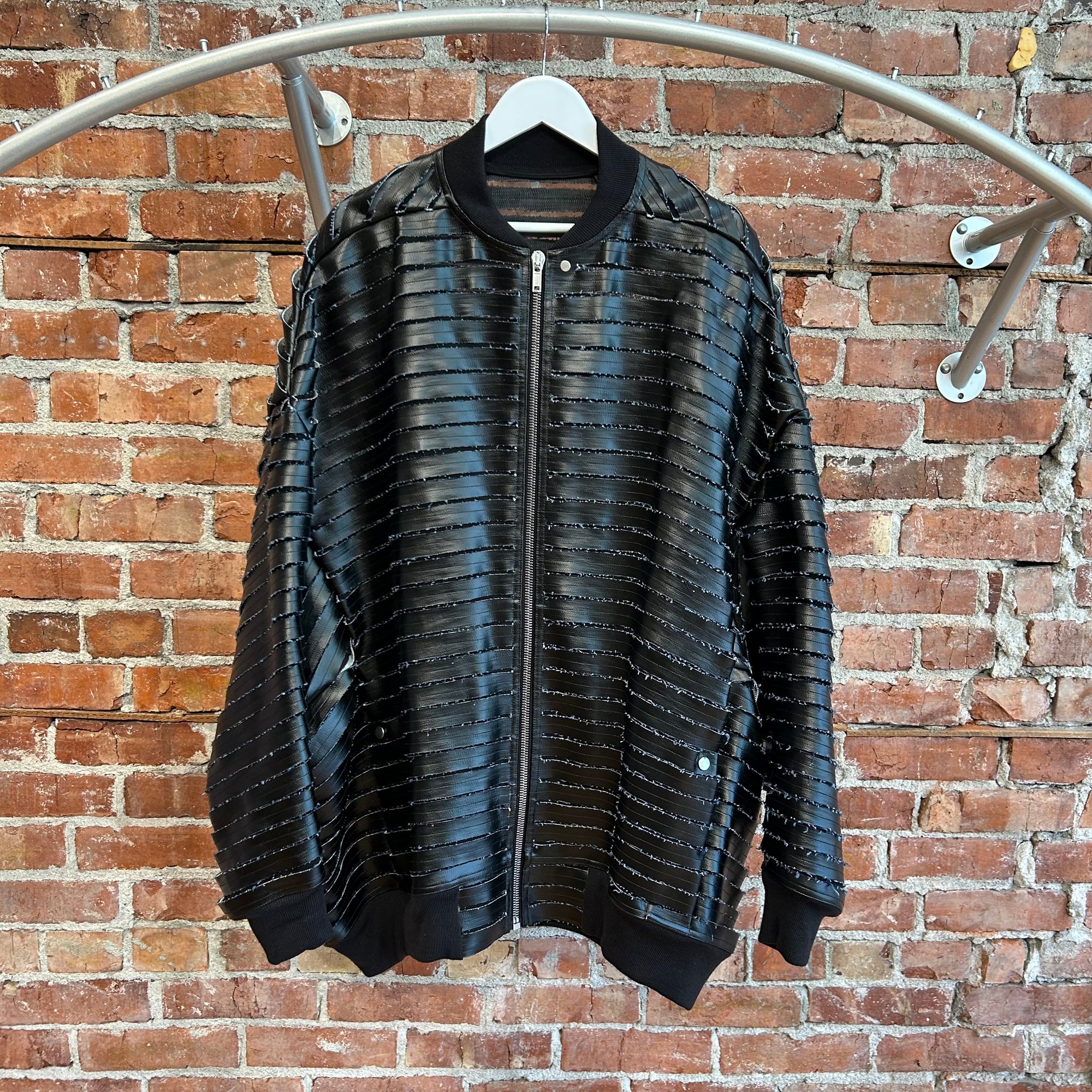 RICK OWENS EDFU SS23 JUMBO PETER FLIGHT CUTOUT COATED DENIM JACKET ‘BLACK’