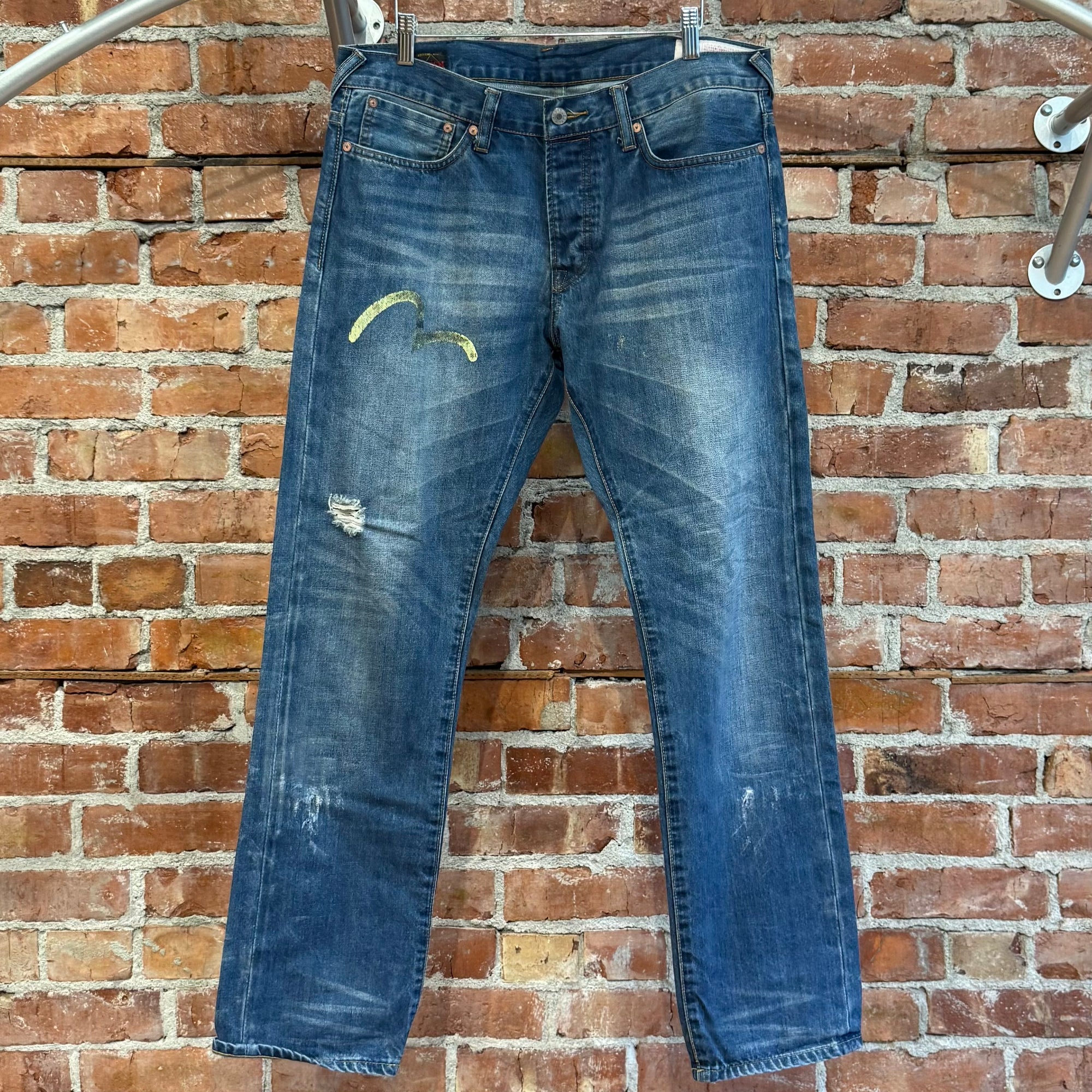 EVISU LOT 005 OFFSET GULL PRINT DENIM ‘BLUE/IVORY’