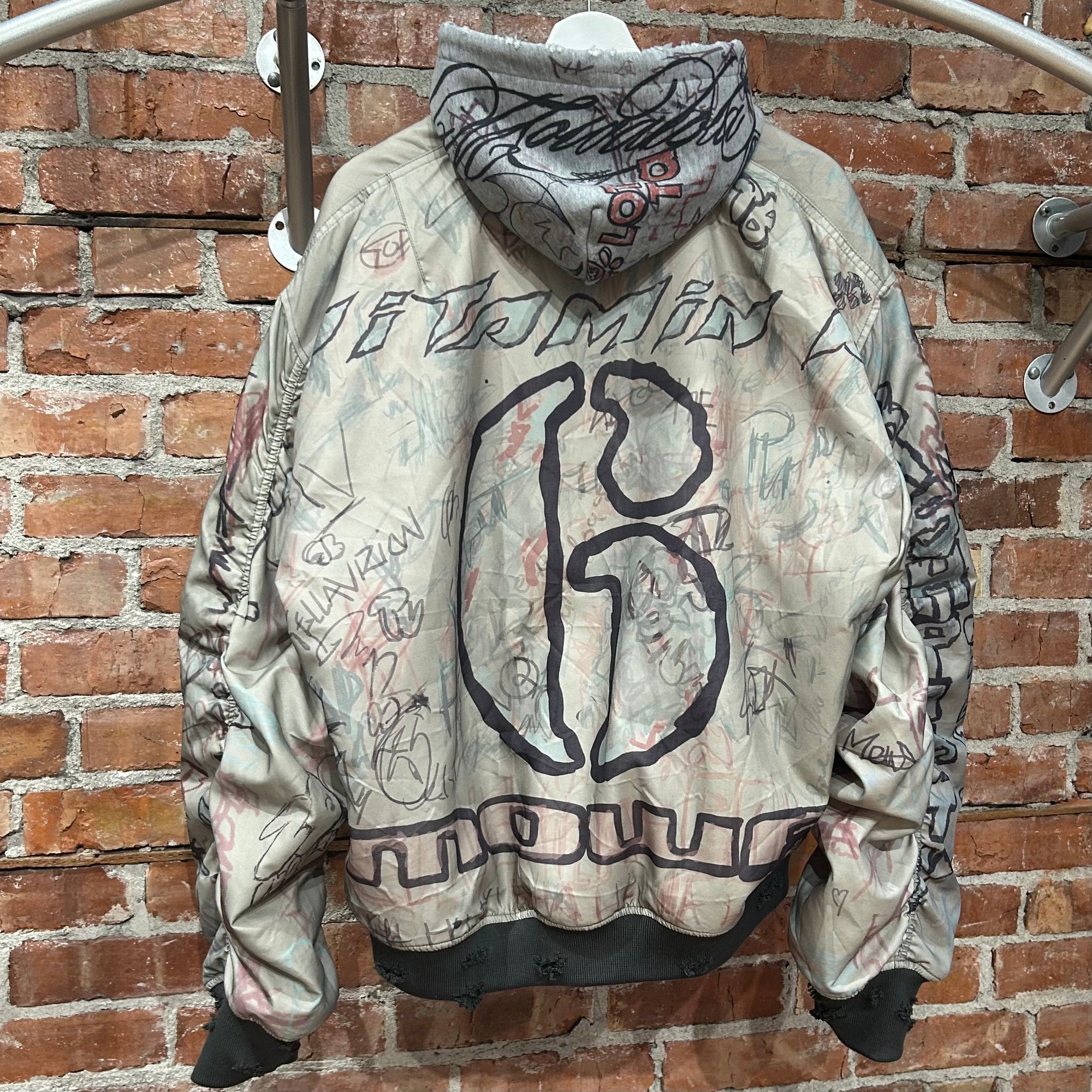 MOWALOLA HYBRID GRAFFITI HOODED BOMBER ‘SAGE’