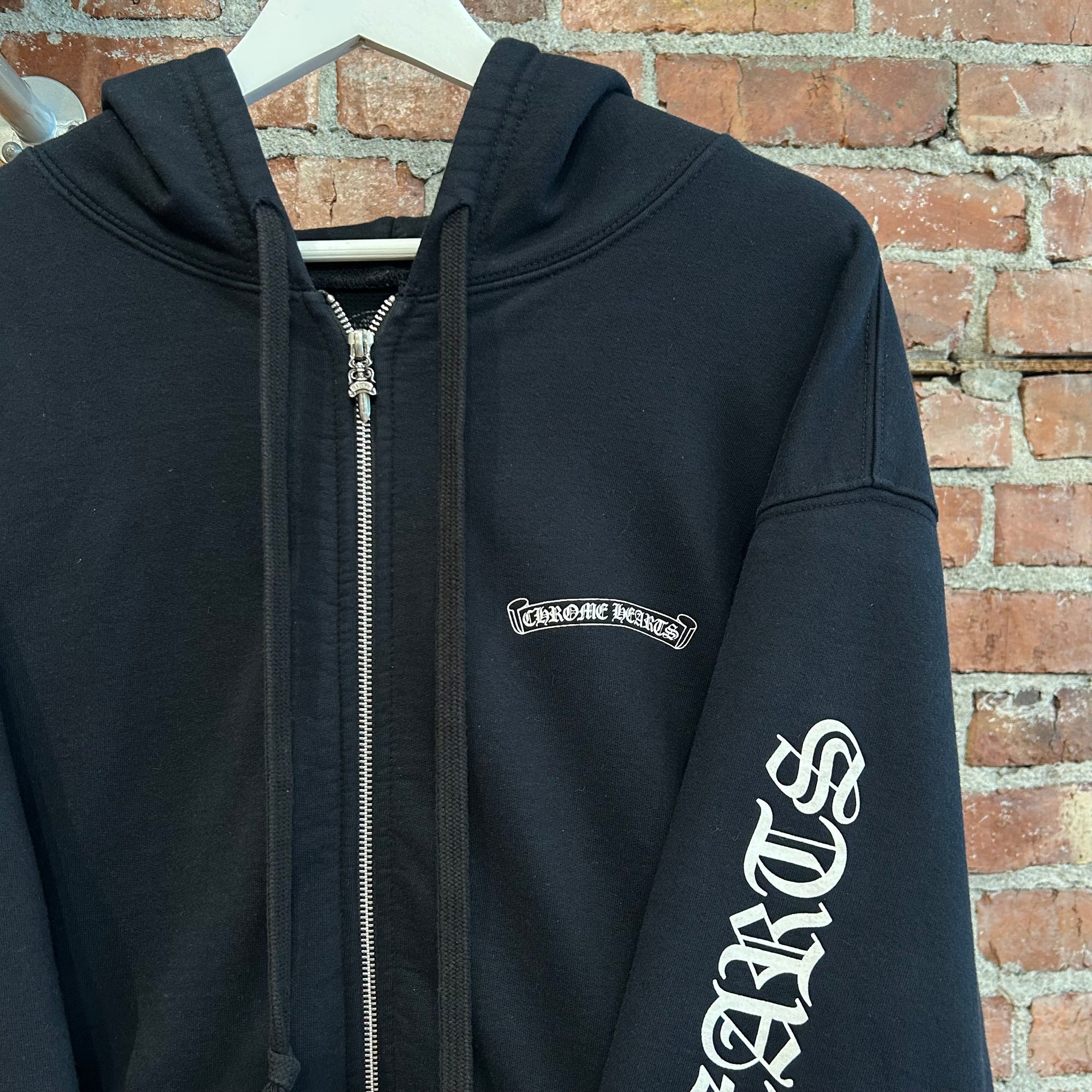 CHROME HEARTS SCROLL BANNER THERMAL ZIP HOODIE ‘BLACK’