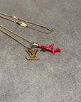 LOUIS VUITTON CORAL ENAMEL CHARM PENDANT NECKLACE  ‘GOLD’