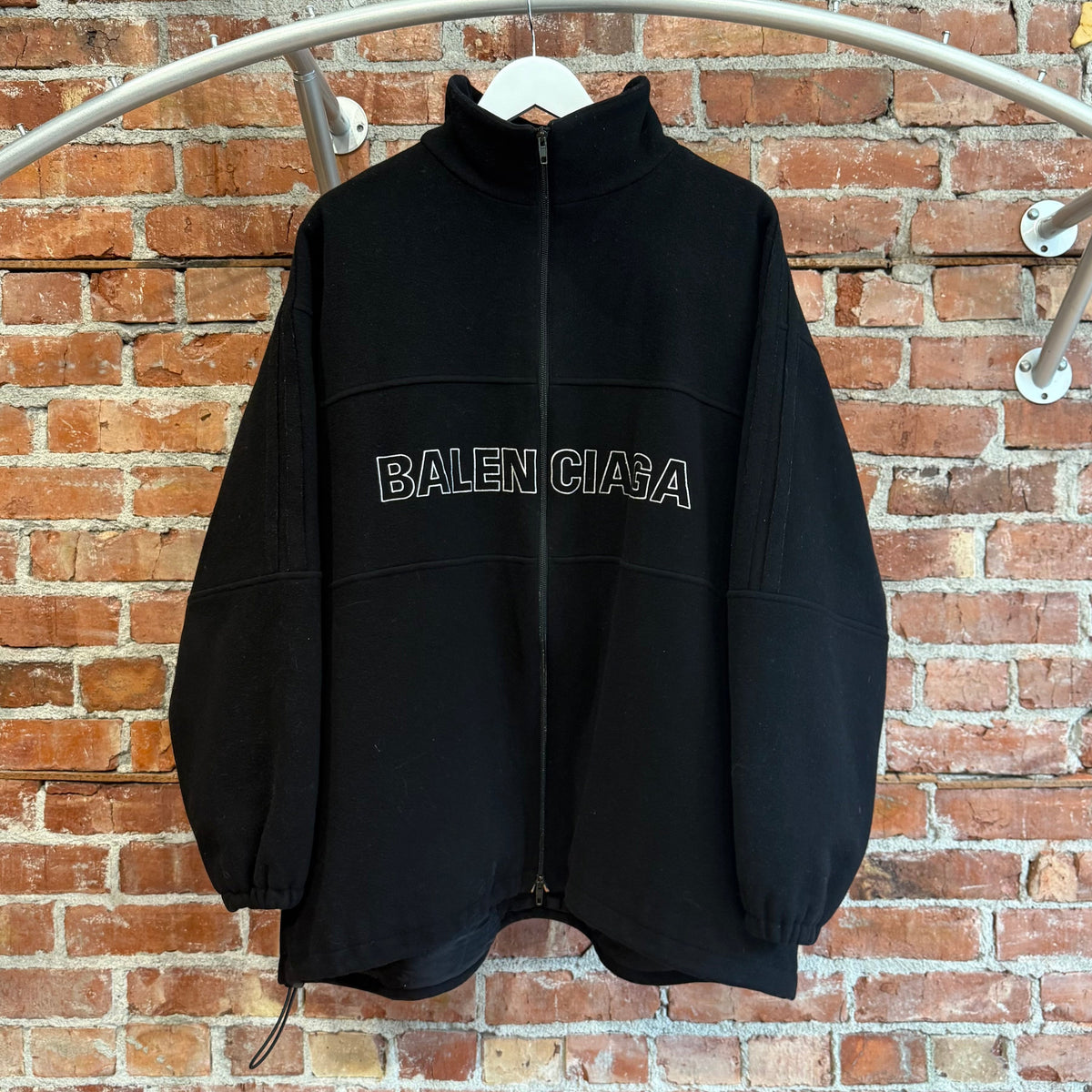 BALENCIAGA VIRGIN WOOL ZIP-UP LOGO JACKET 