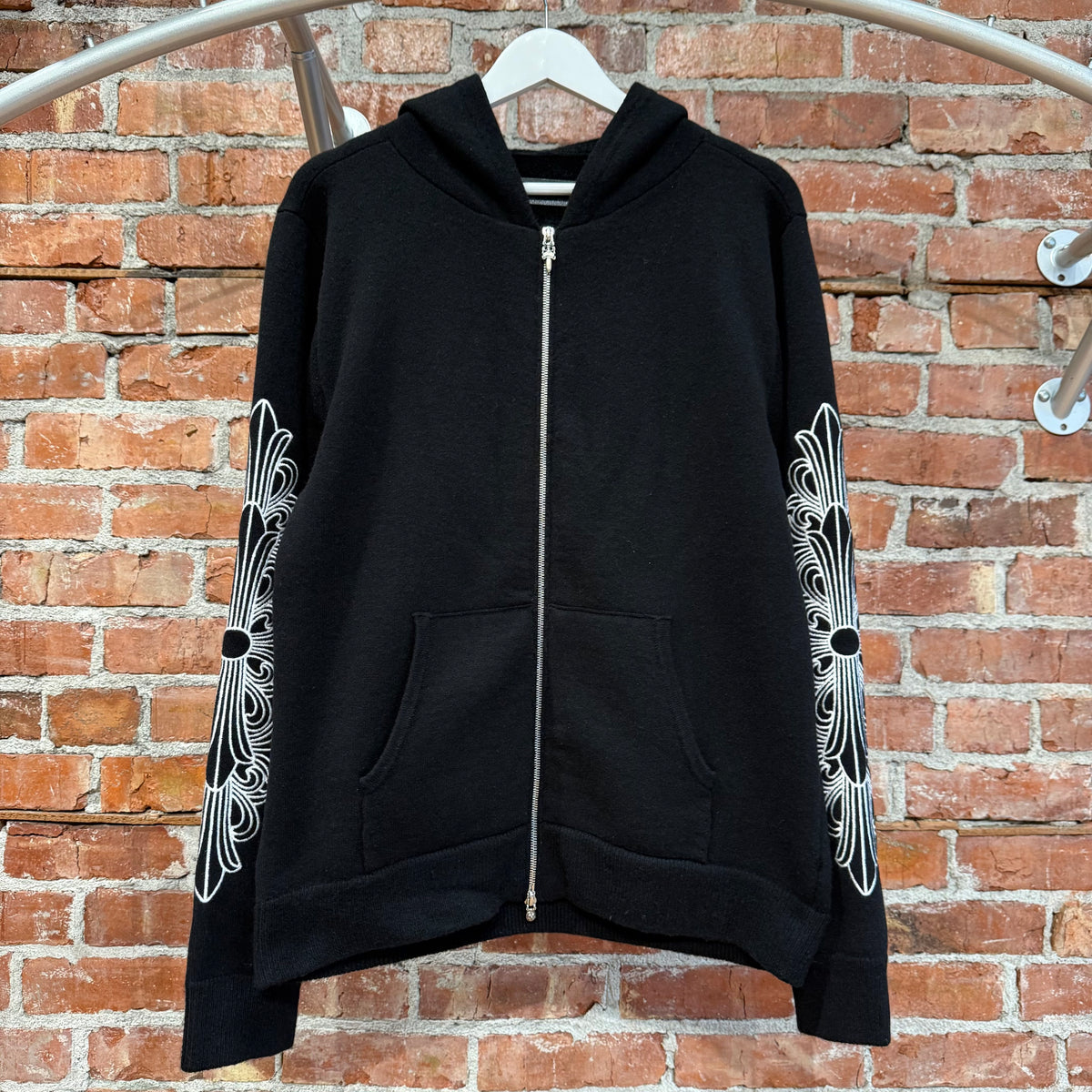 CHROME HEARTS CASHMERE FLORAL ZIP HOODIE ‘BLACK’